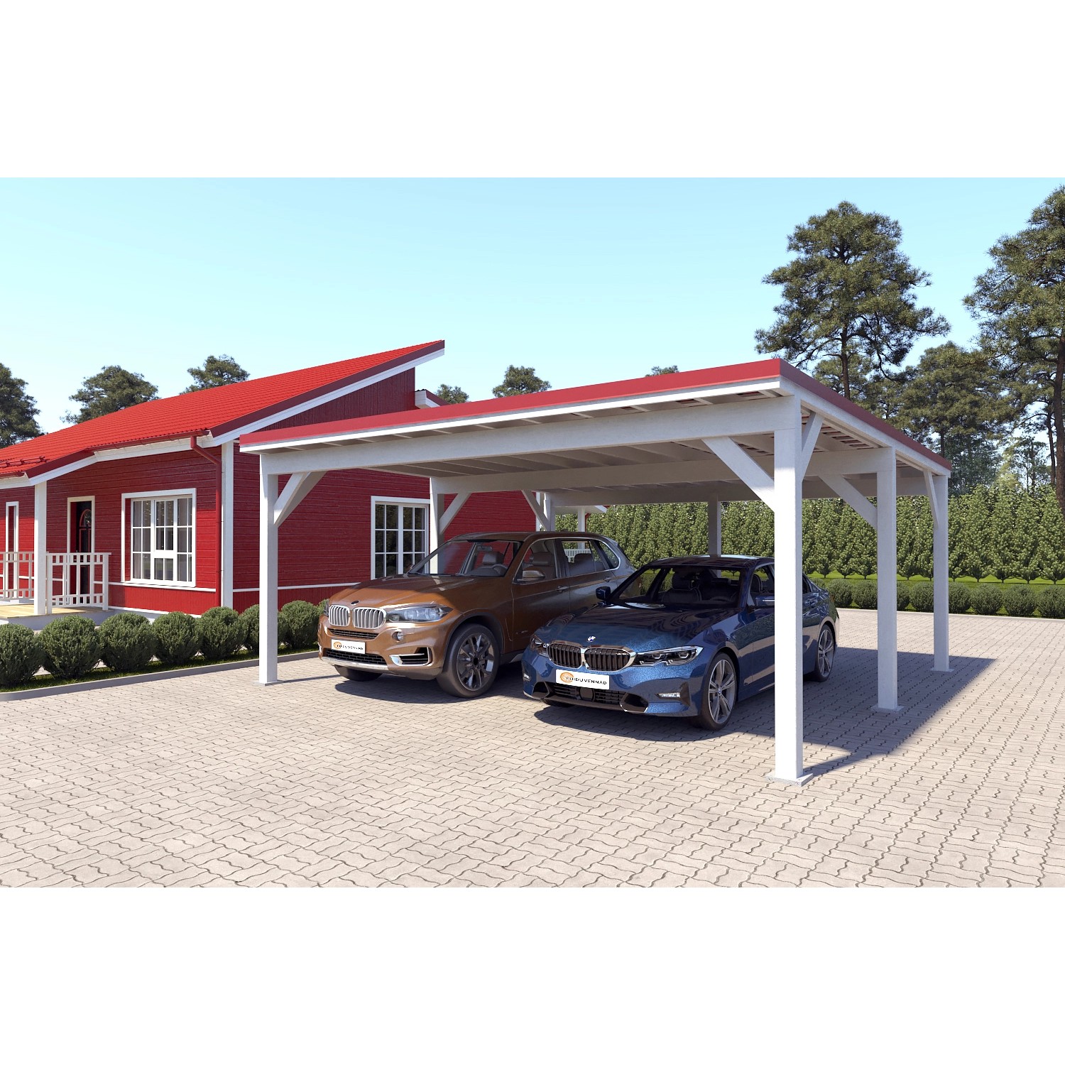 Holzbrüder Carport Ralf 36m² 150kg/m² Reinweiß-Rot