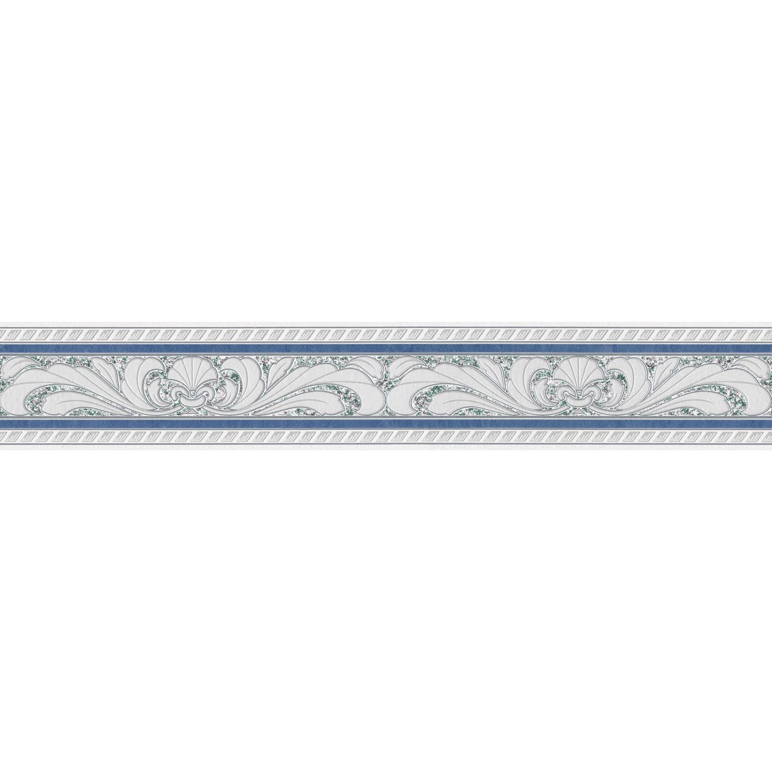 Bricoflor Barock Tapeten Bordüre in Grau und Blau Badezimmer und Küchen Bordüre mit Ornament Papier Tapetenborte mit Vinyl