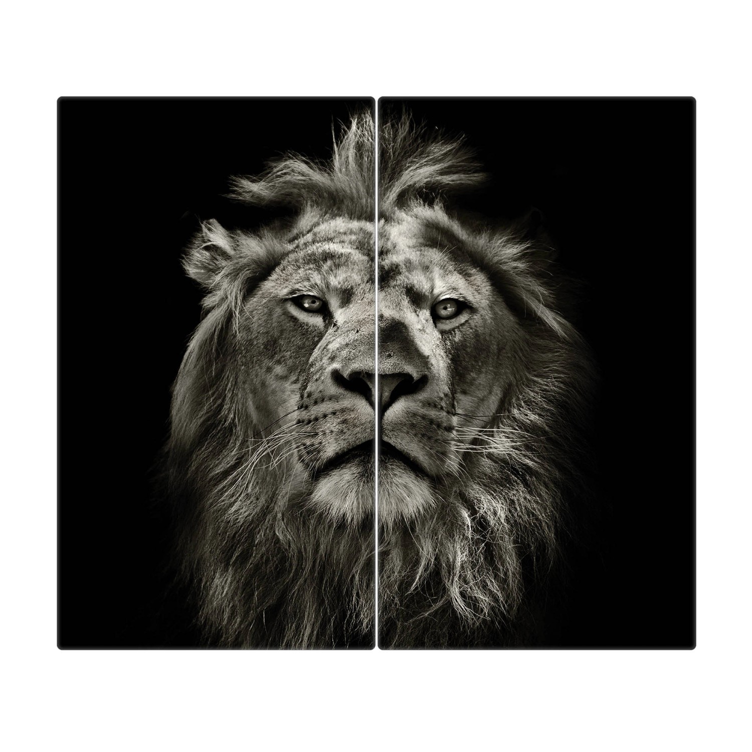 Banjado Herdabdeckplatte Glas 2 Teilig Je 30x52CM Schneidebrett Herdabdeckung Mit Motiv Löwe Porträt