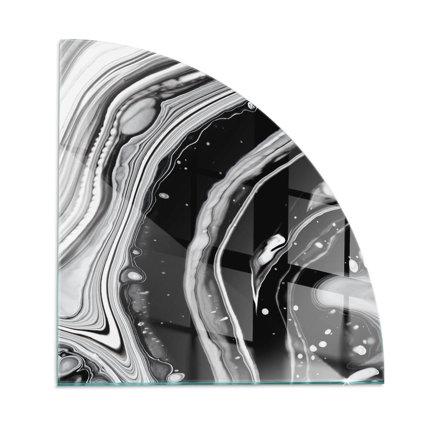 Tulup Glasplatte für Kamin Abstrakte Wellen und Linien Kamin Glasplatte Quartal 100x100 cm Schwarz und Weiß Glasplatte für Kamin Glas unter Kamin