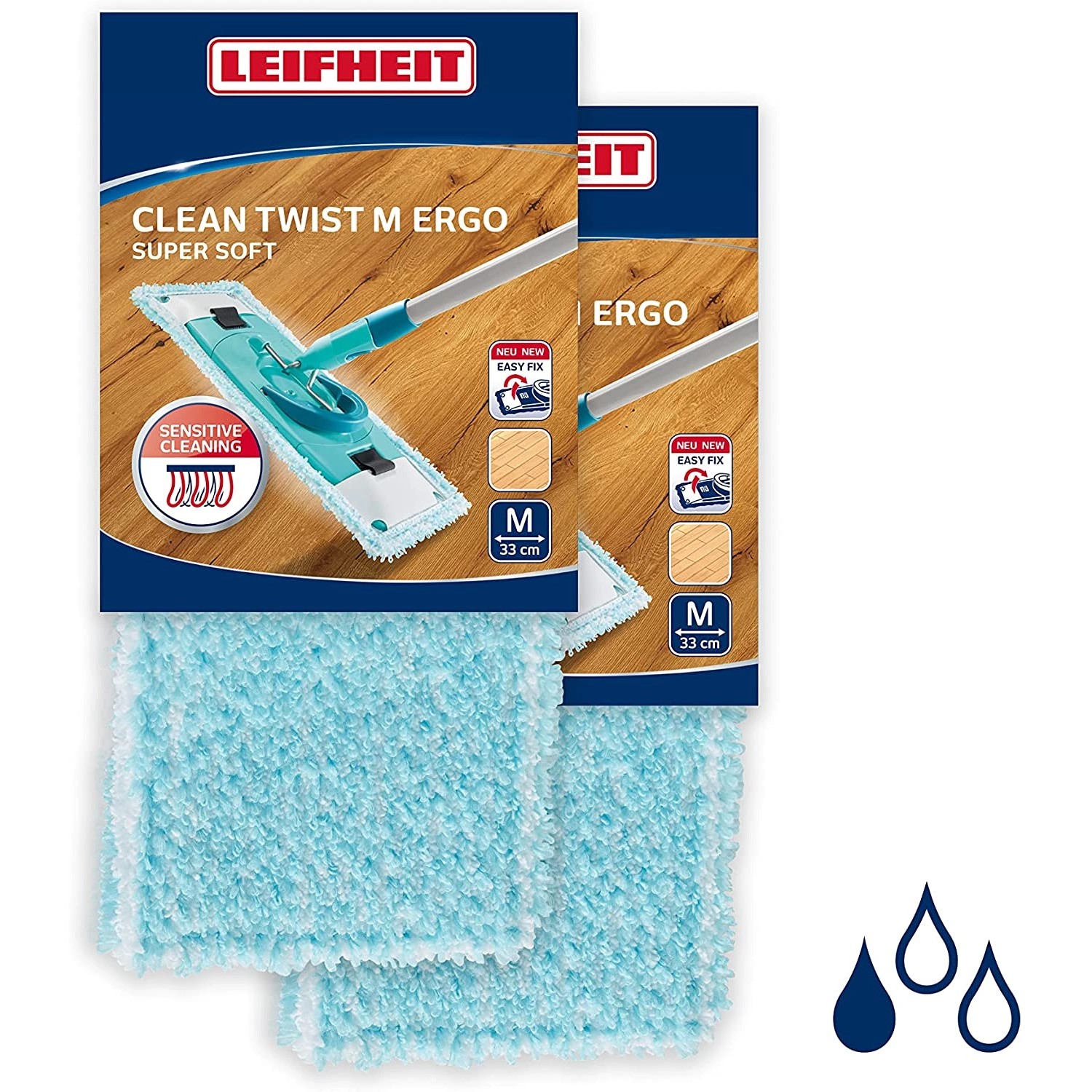 Leifheit 2er Set Wischbezug CLEAN TWIST M Ergo 33cm Bezug Parkett &Holzböden