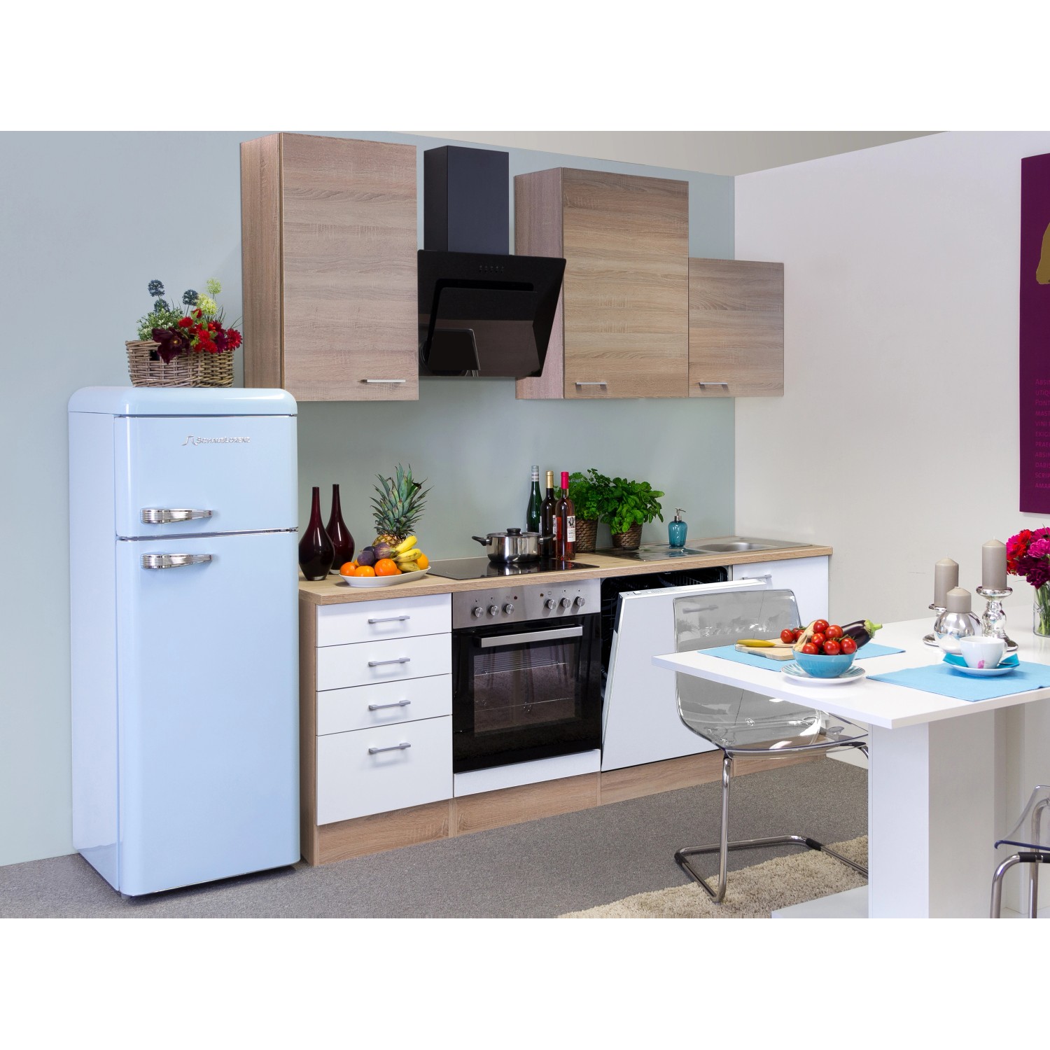 Flex-Well Classic Küchenzeile Florida 220 cm Sonoma Eiche-Weiß-Sonoma Eiche