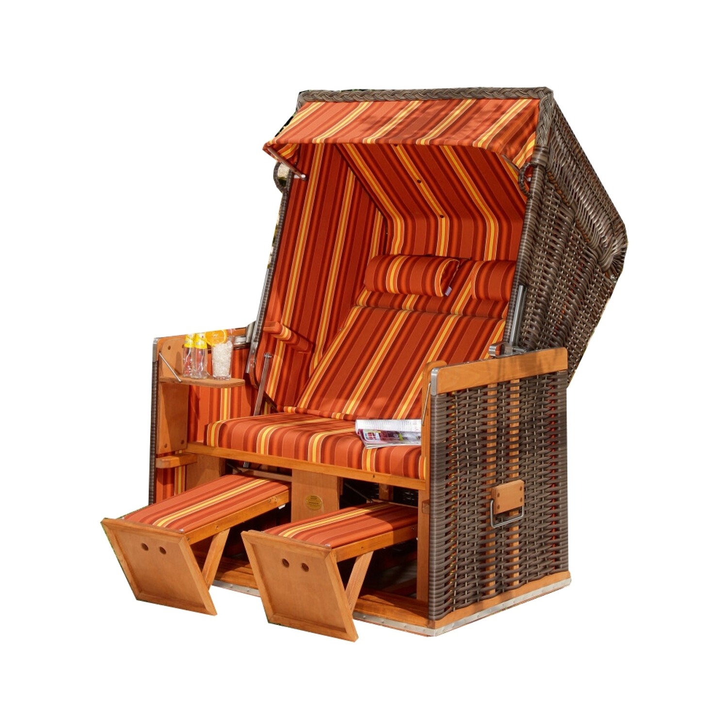 Natur24 Strandkorb Konsul Halbliegemodell 2-Sitzer Cappuccino