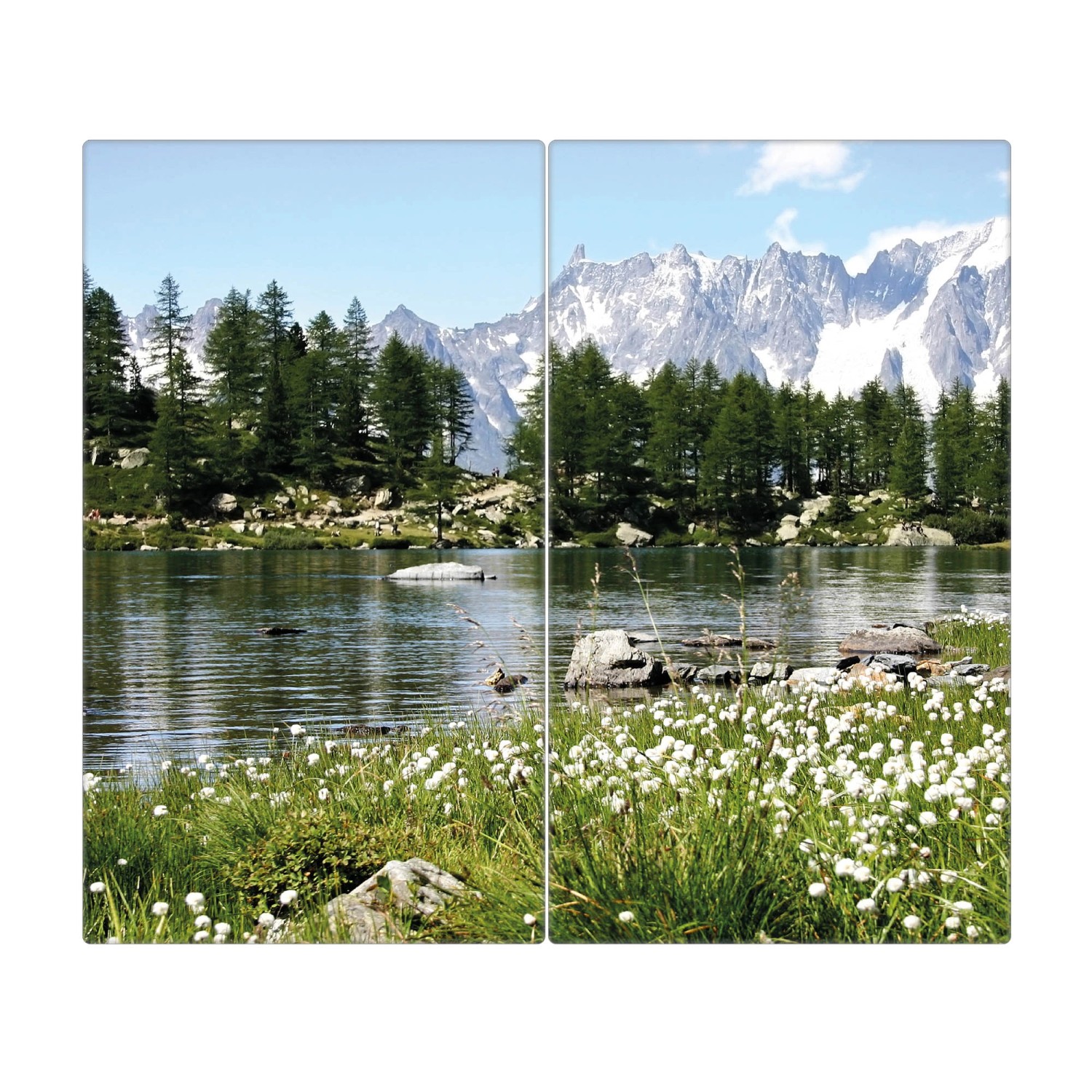 Banjado Herdabdeckplatte Glas 2 Teilig Je 30x52CM Schneidebrett Herdabdeckung Mit Motiv Bergidylle