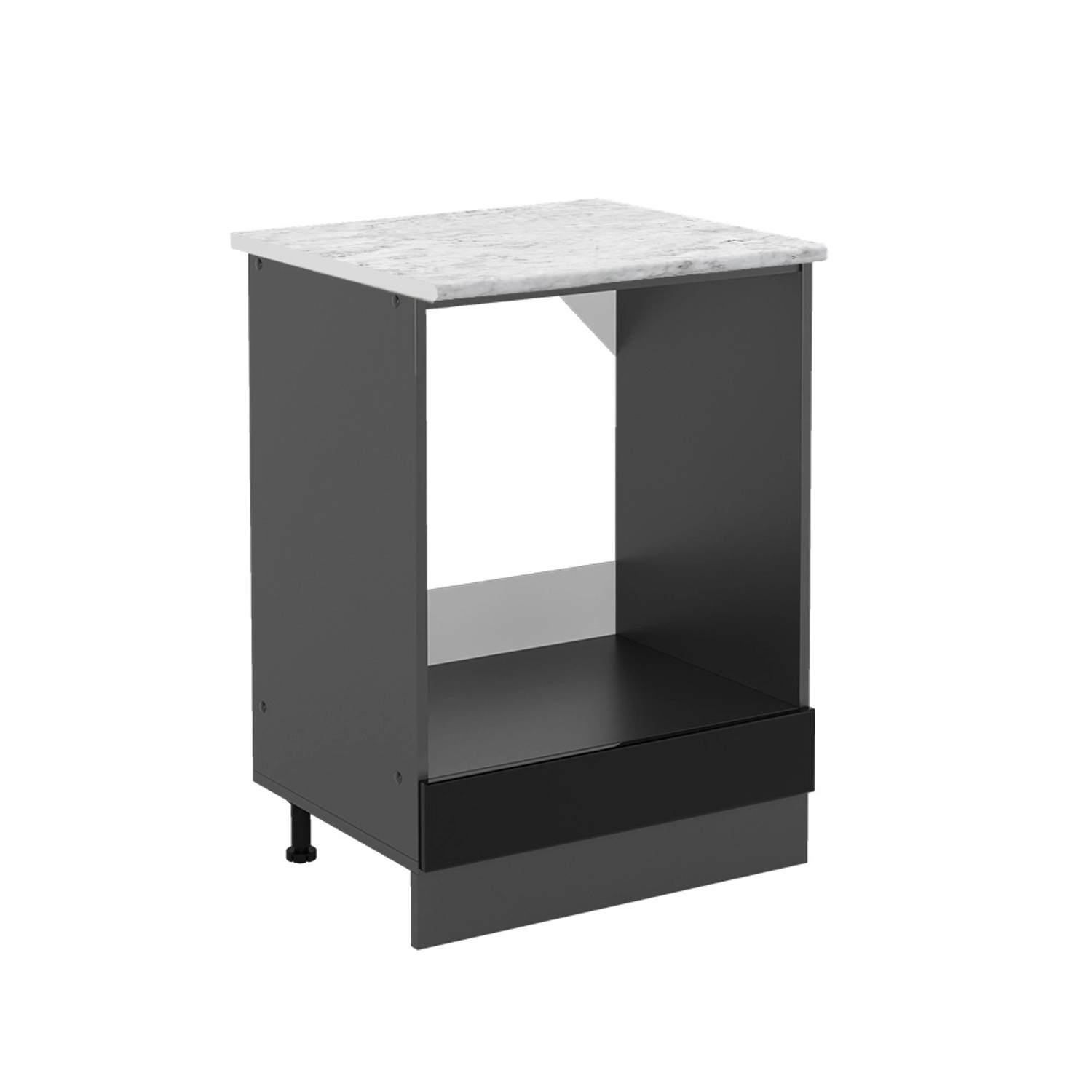 Vicco Herdumbauschrank R-Line Schwarz Hochglanz/Anthrazit 60 cm AP Marmor