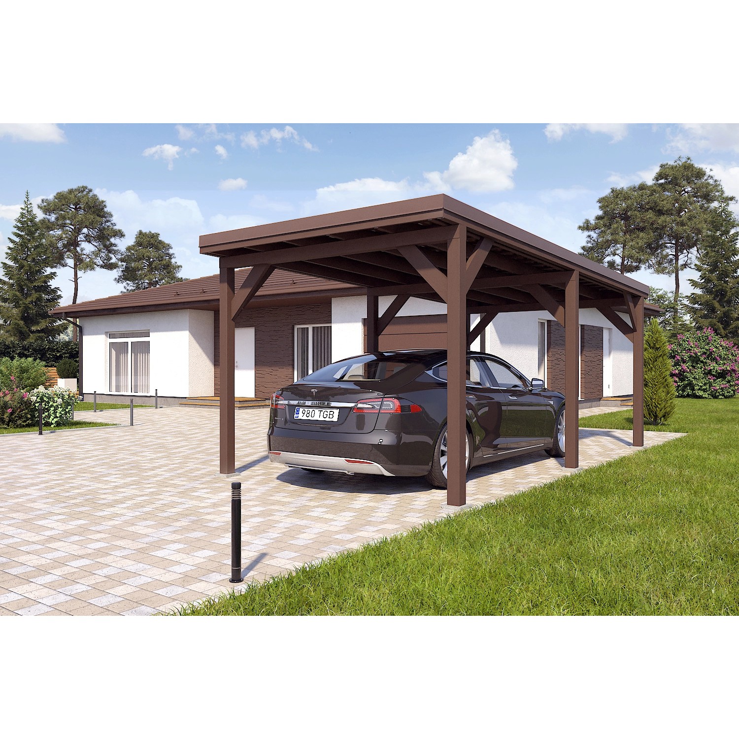 Holzbrüder Carport Ralf 18m² Graubraun-Dunkelbraun