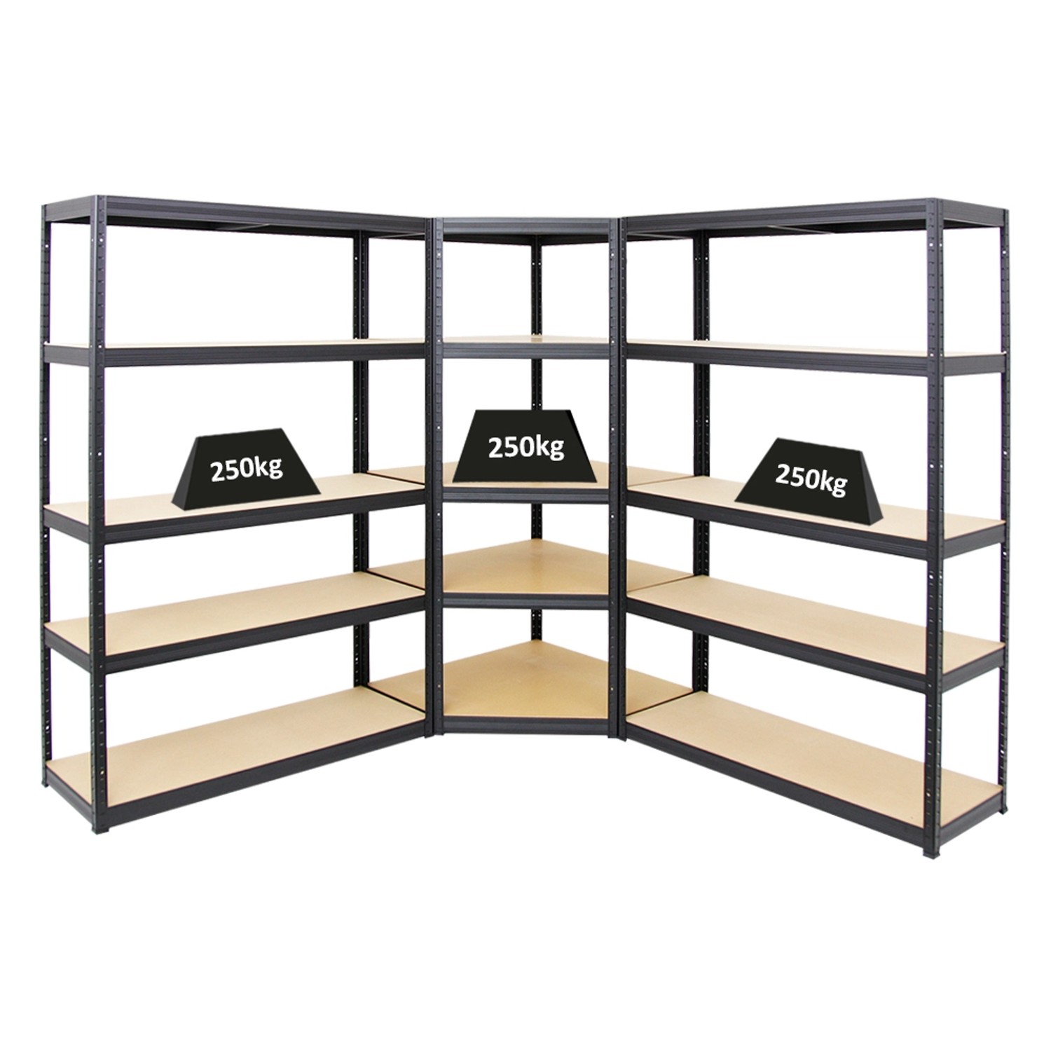 PROREGAL Mega Deal 1x Eckregal & 2x Schwerlastregal Big Elephant S Fachlast 250 kg Schwarz