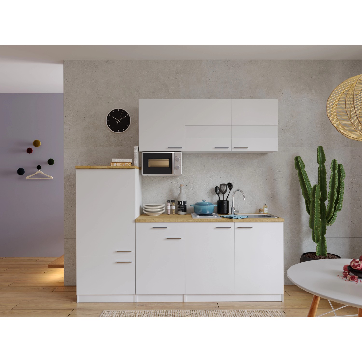 Respekta Küchenblock KB210WWMIBO 210 cm Weiß