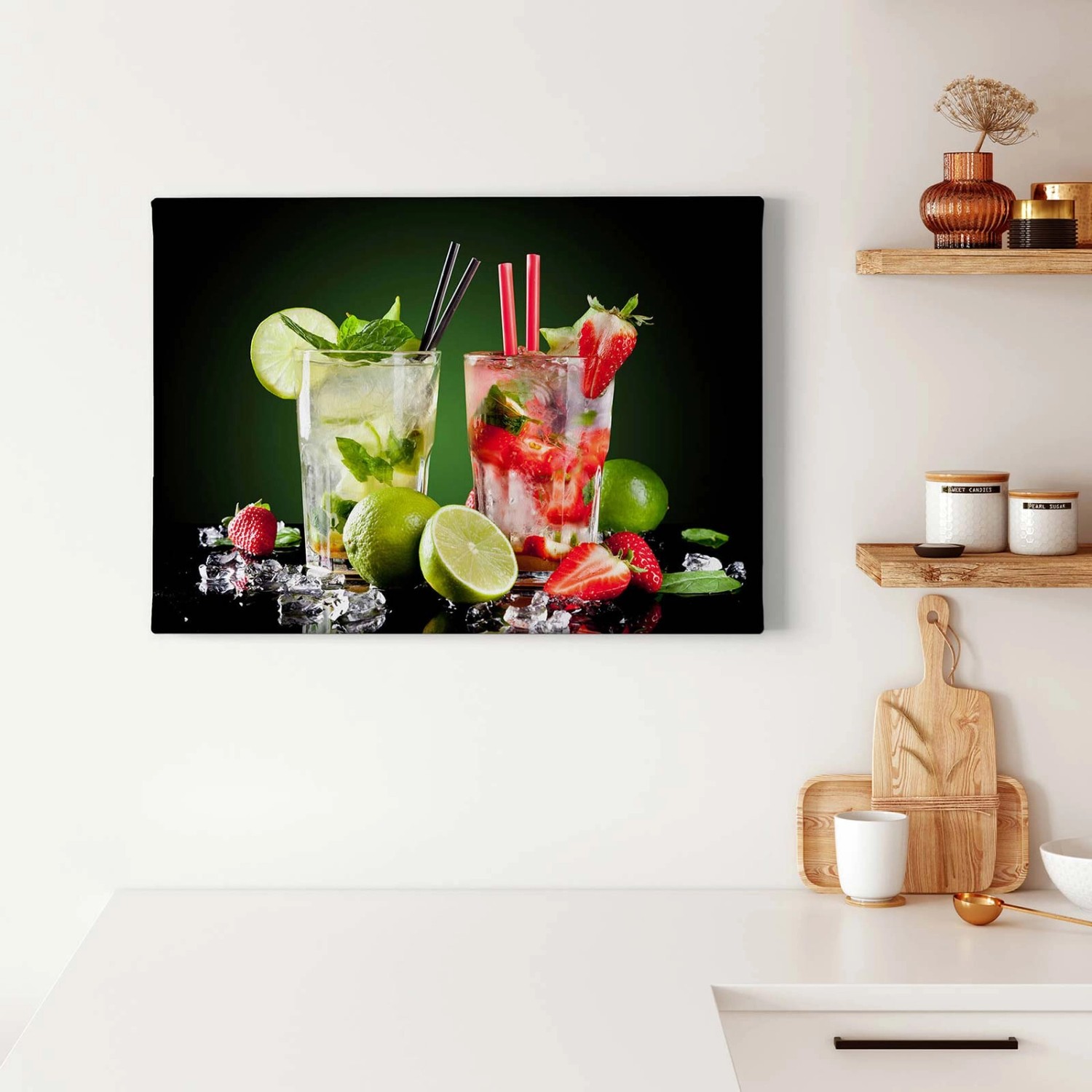 Bricoflor Mojito Bild In Grün Und Rot Leinwand Küchenbild Mit Cocktail Motiv Modernes Wandbild Ideal Für Küche Und Bar Auf Keilrahmen