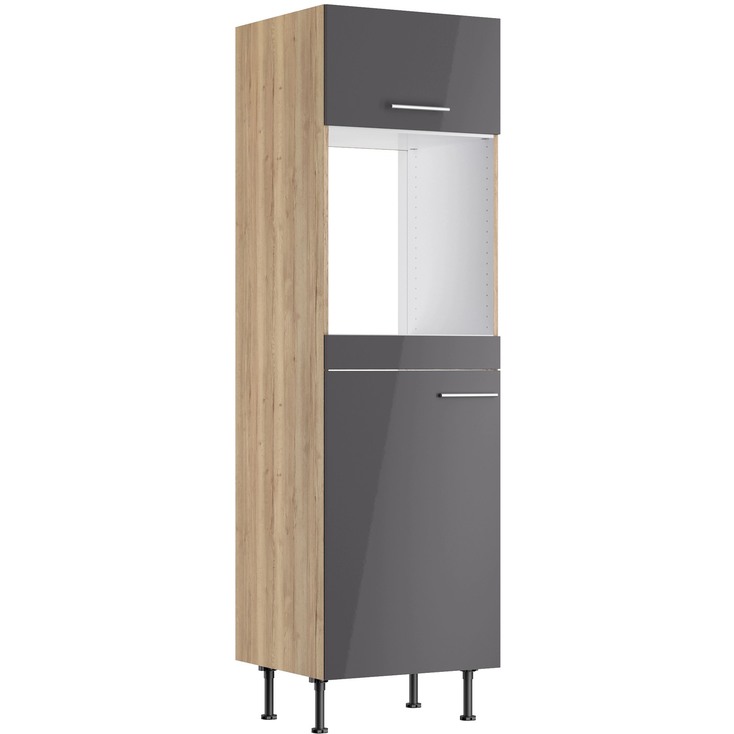 Optifit Hochschrank für Backofen/Kühlschrank Jonte984 60cm Anthrazit-Wildeiche