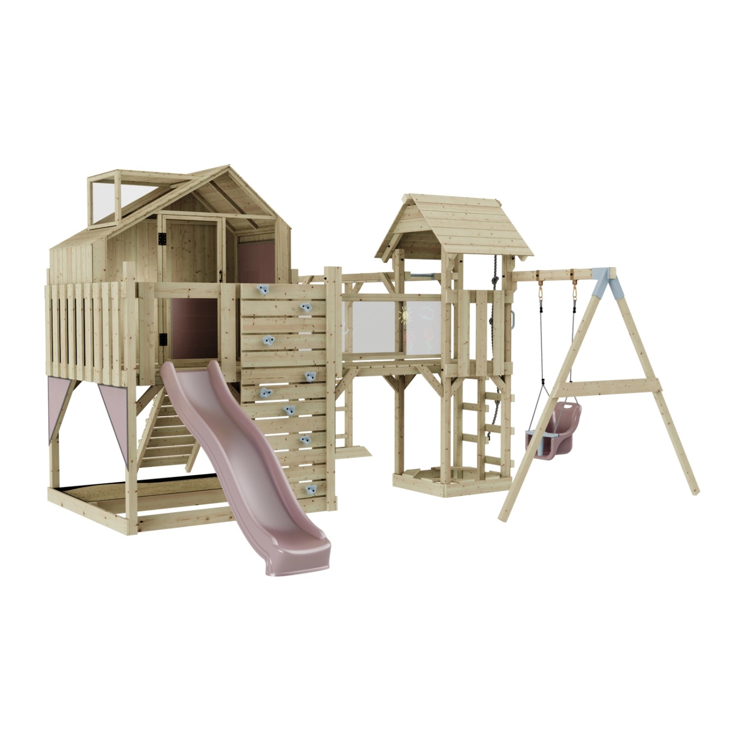 OutdoorToys Spielturm Mille mit Babyschaukel Altrosa