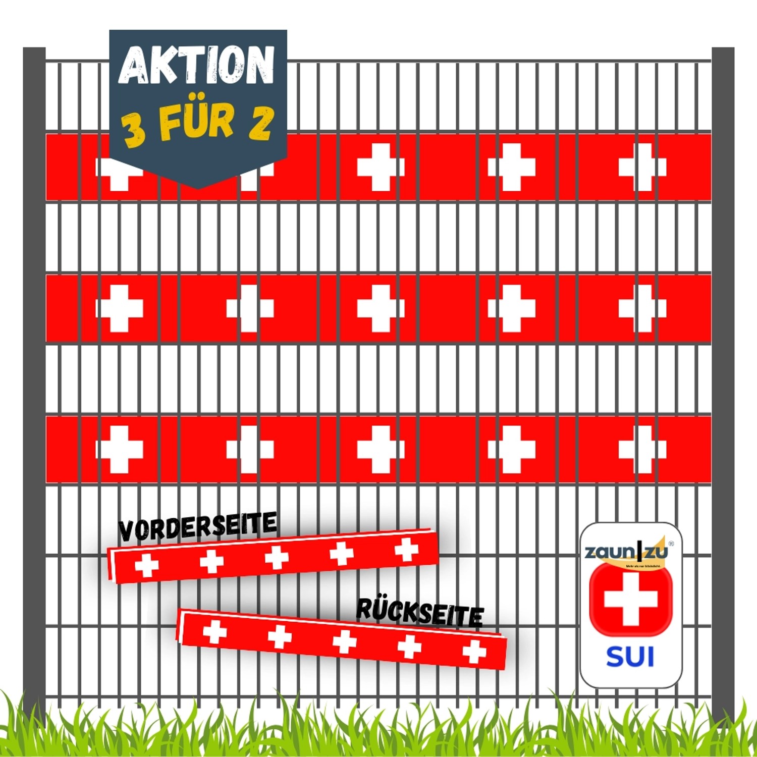 zaunzu Sichtschutz Fanartikel Schweiz für Doppelstabmatten Akzentstreifen 3 für 2