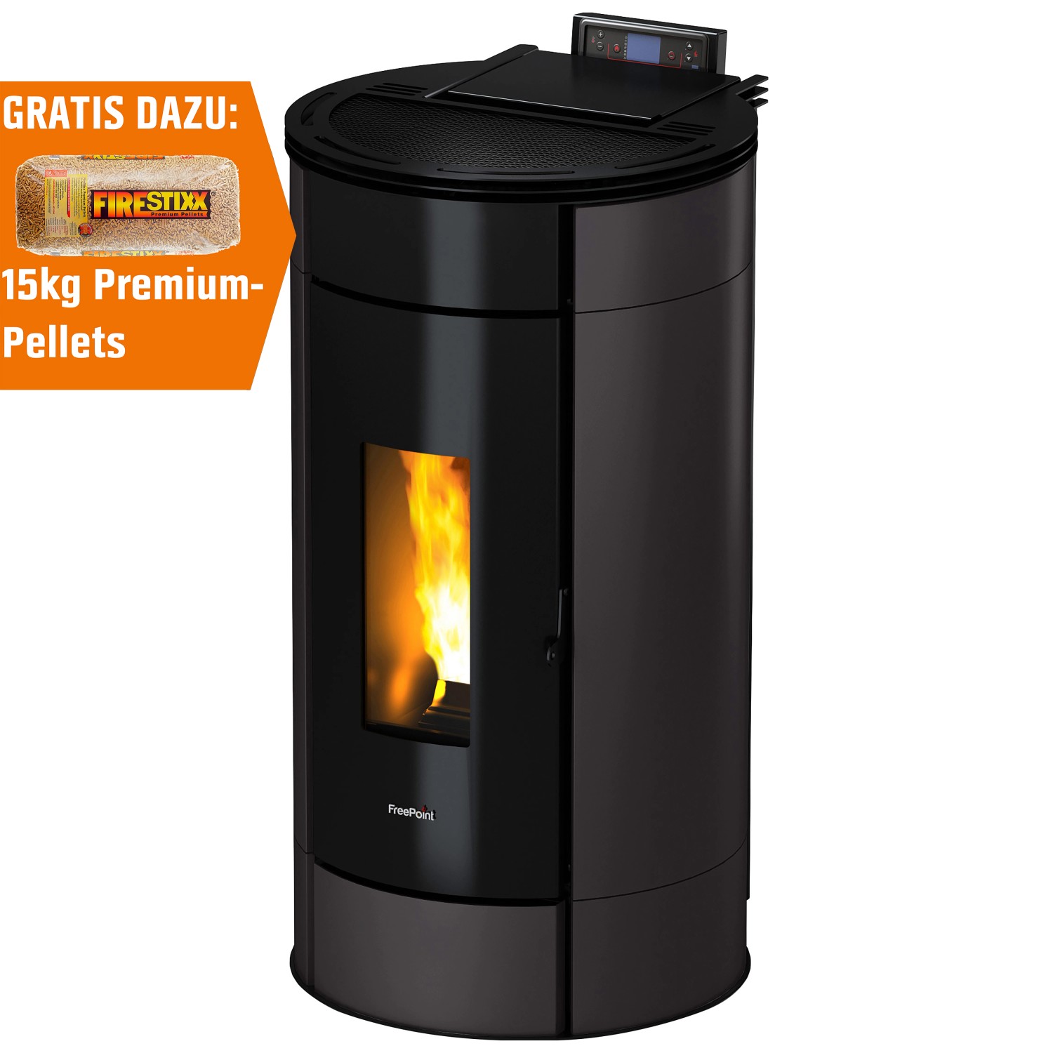 Freepoint Pelletofen Globe Stahl Anthrazit 10,5 kW mit Automatik