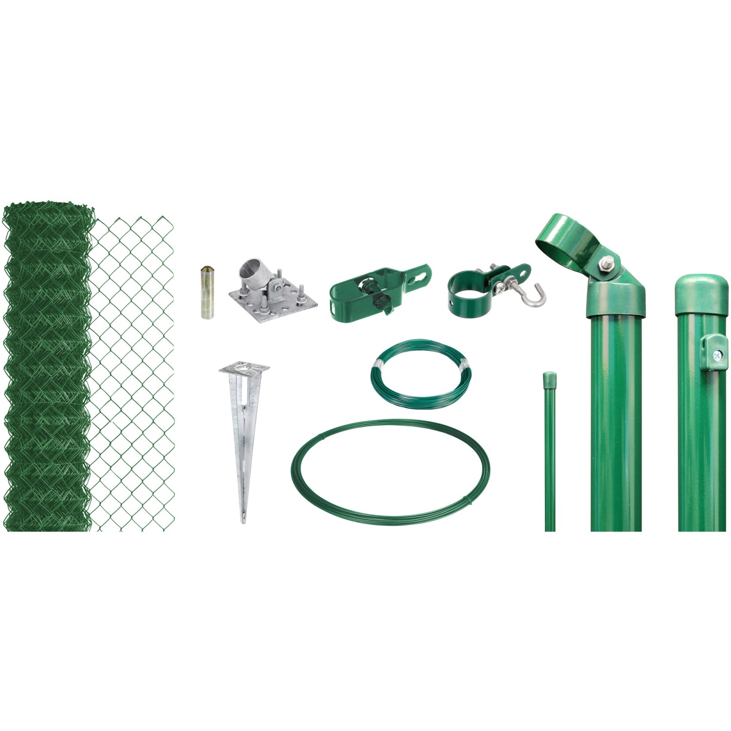 Maschendraht-Zaun-Set 125 cm Hoch 25 m Länge Grün für Einschlagbodenhülsen