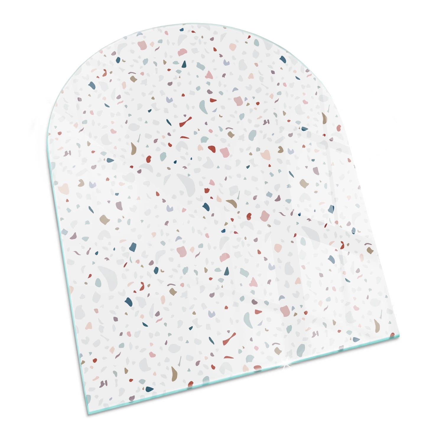 Tulup Glasplatte für Kamin Muster mit Kleinen Formen Glasbodenplatte für Kaminöfen Halbkreis 80x70 cm Weiß Glasplatte für Kamin Glas unter Kamin