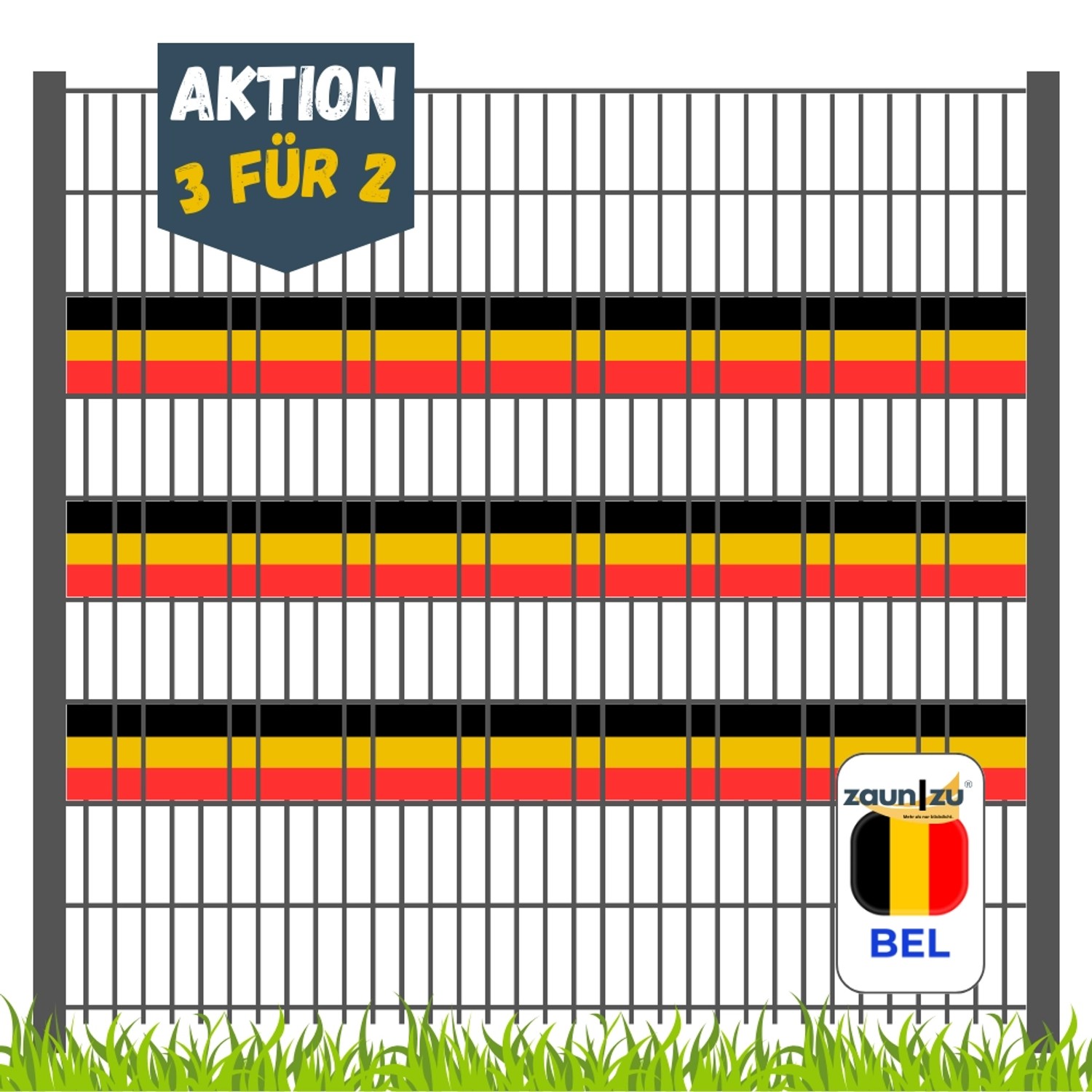 zaunzu Sichtschutz Fanartikel Belgien für Doppelstabmatten Akzentstreifen 3 für 2