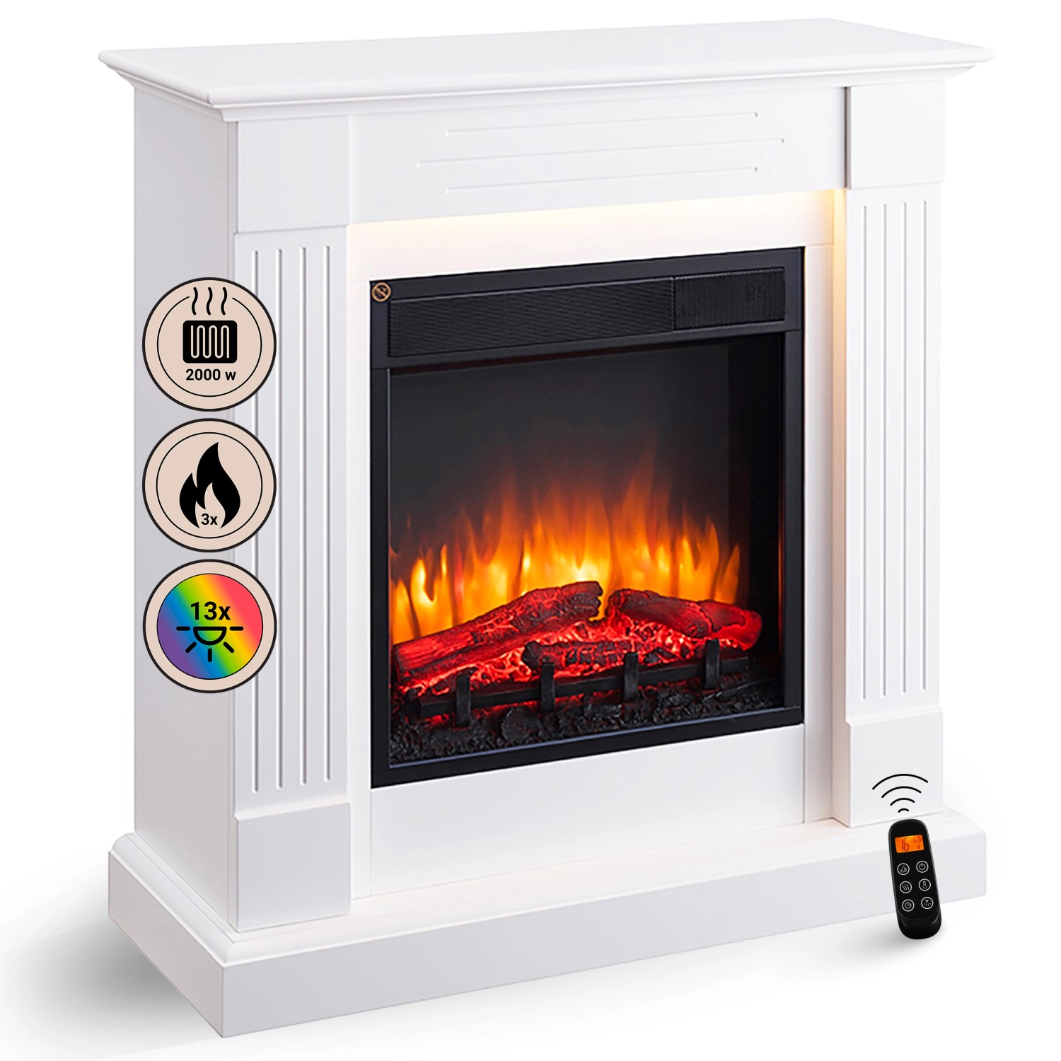 BALDERIA LA-WE Elektrokamin Standkamin Heizung 3D-Flammeneffekt Weiß