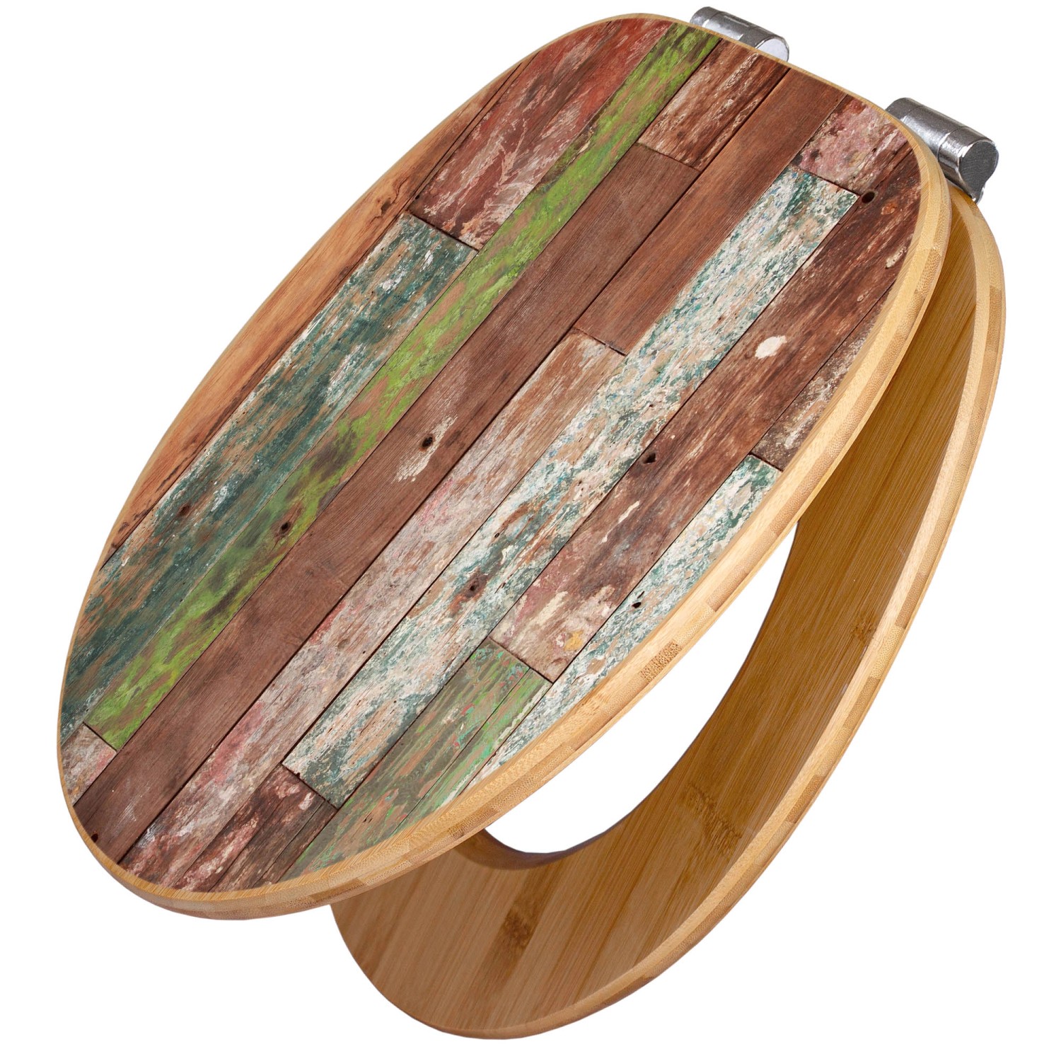 Banjado Design WC Sitz Bambus Holz Toilettendeckel Mit Absenkautomatik Klodeckel WC-Sitz Soft Close Mit Motiv Buntes Holz