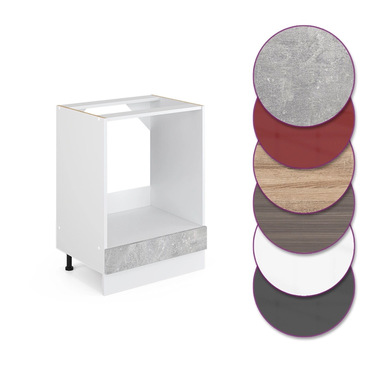 Vicco Herdumbauschrank R-Line Herdschrank Beton/Weiß 60 cm AP Eiche