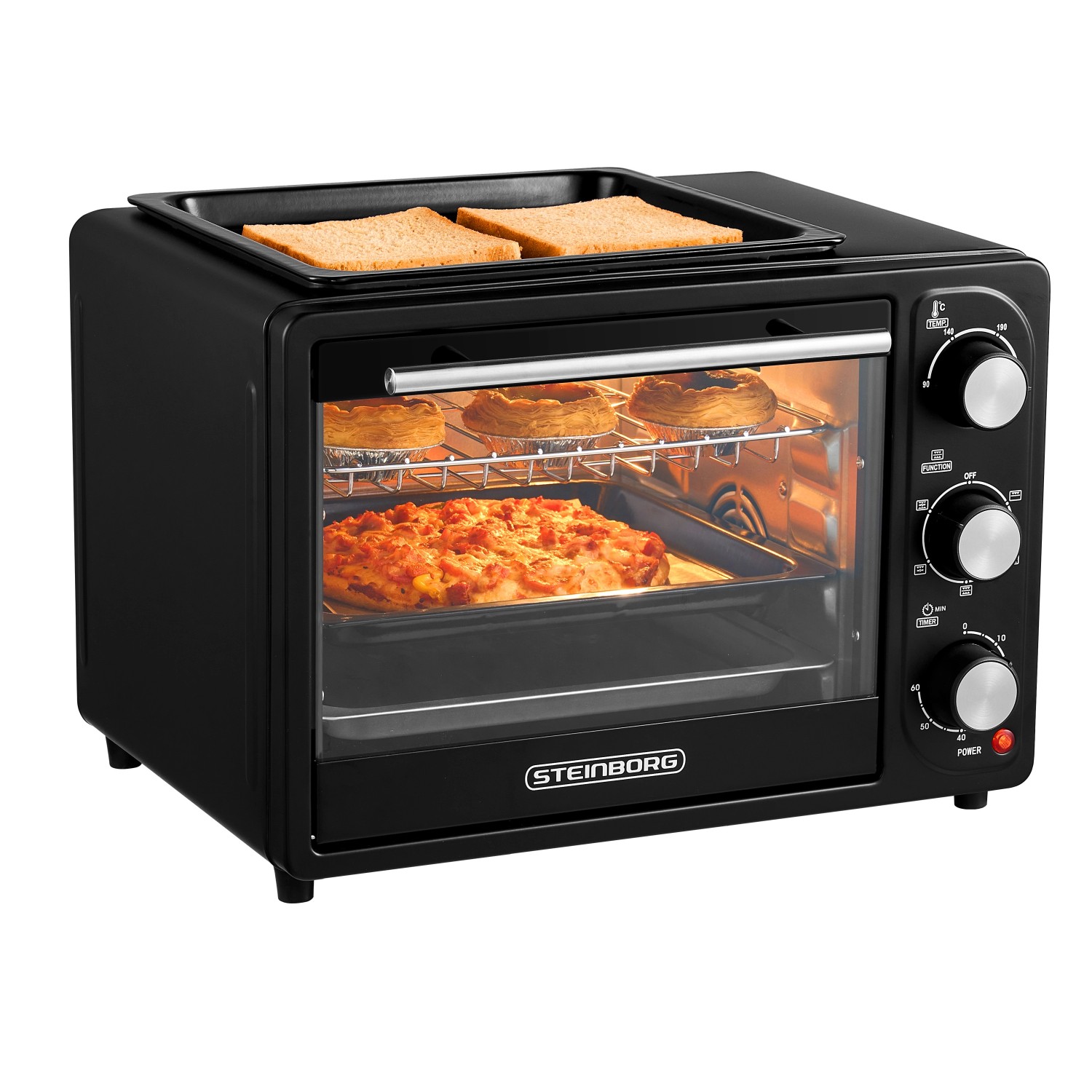 Steinborg SB-3001 3in1 Minibackofen mit Umluft 20 Liter 1300 Watt Schwarz