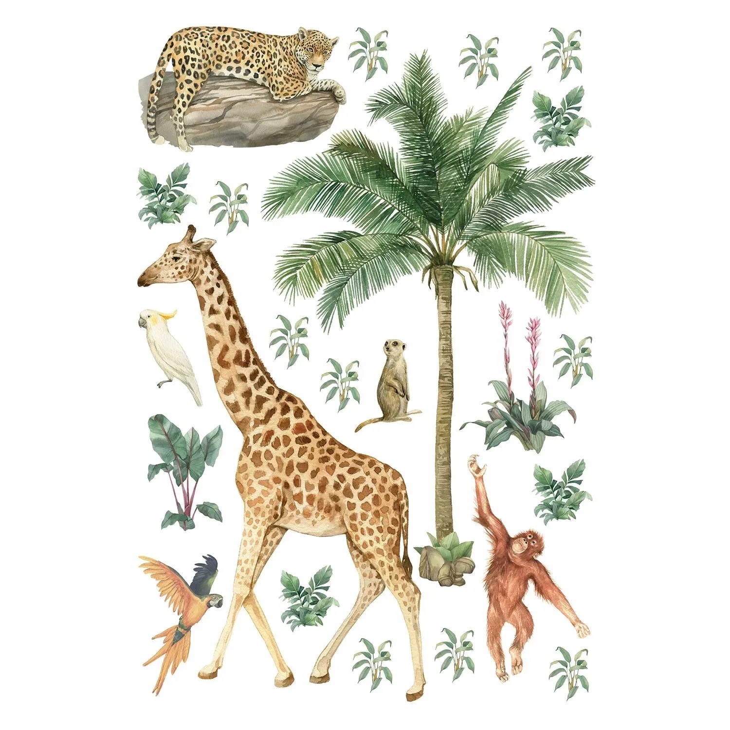 Sanders & Sanders Wandtattoo Dschungeltiere Dschungelgrün 65 x 42.5 cm 601343