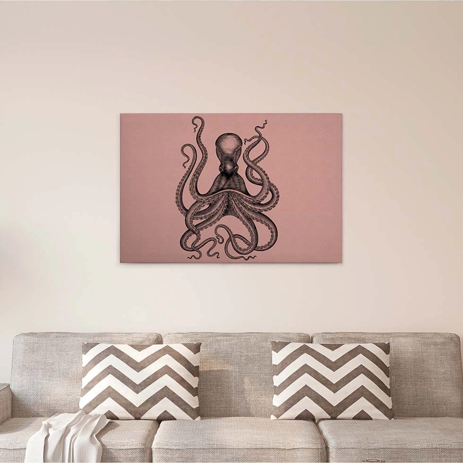 Bricoflor Bild Mit Oktopus Gezeichnet Tintenfisch Wandbild In Rosa Und Schwarz Ideal Für Badezimmer Und Schlafzimmer Modernes Leinwand Bild Mit Krake