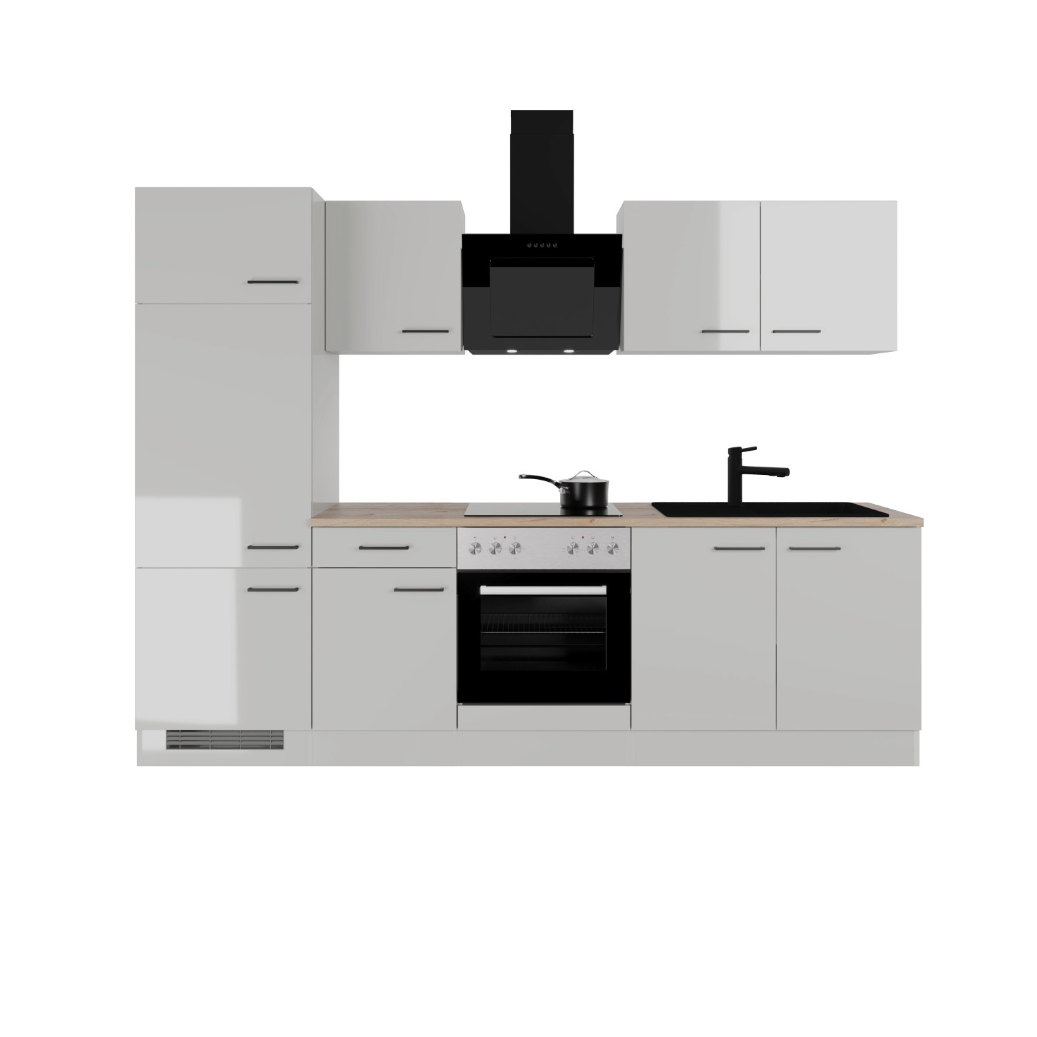 Flex-Well Exclusiv Küchenzeile Lund 270 cm Lichtgrau glänzend-Rauchgrau