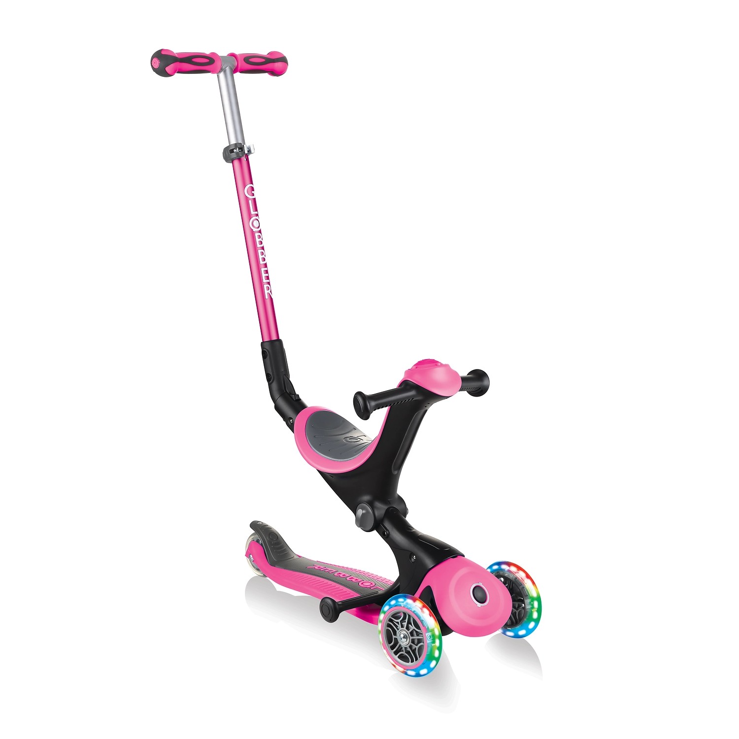 Globber Go-Up Deluxe Lights 3 in 1 Dreirad 120/80 mm ABEC 5 3-Rädrig Höhenverstellbar LED-Leuchtrollen Pink