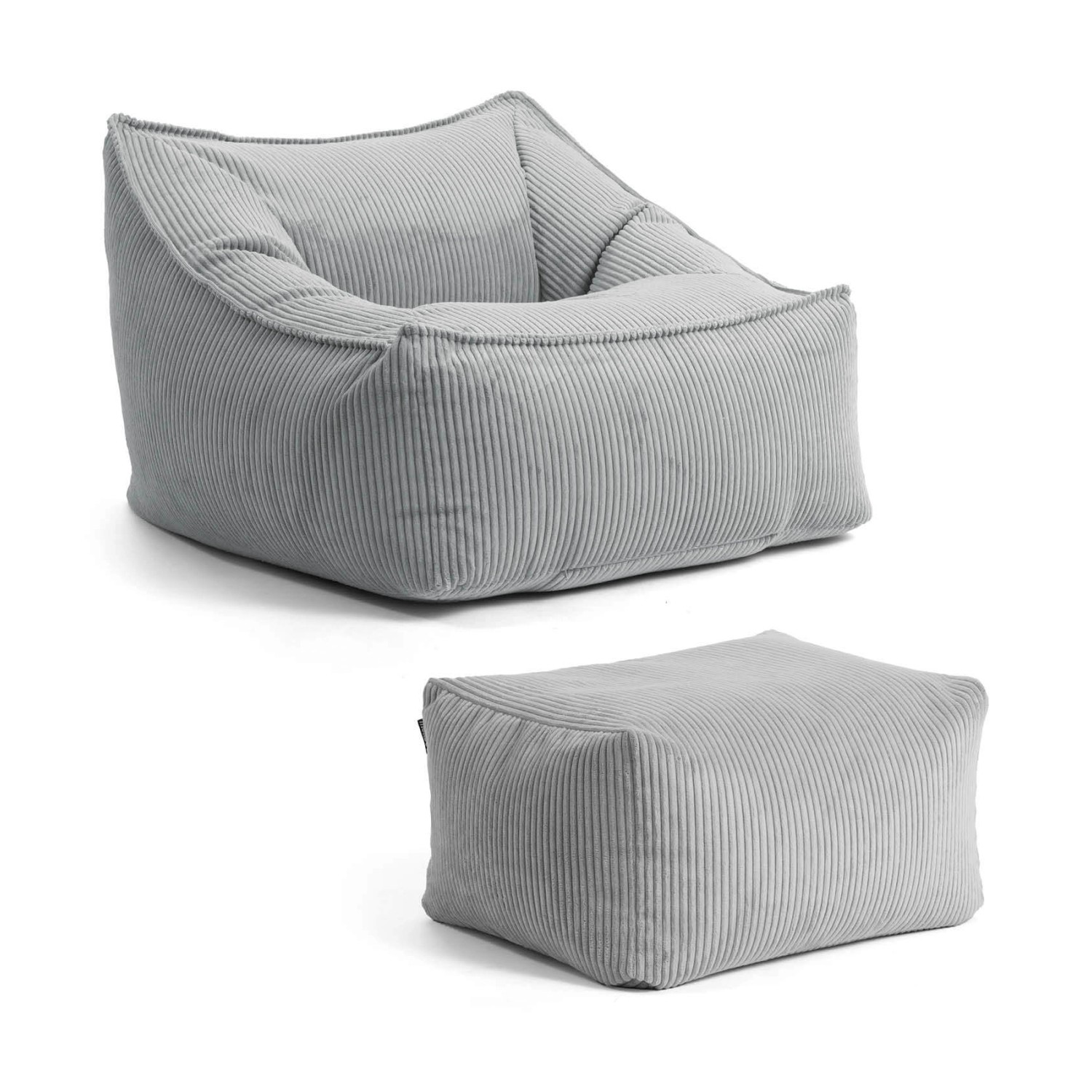 mokebo Sitzsack Sessel mit Hocker aus Cord Der Lümmel XXL Sitzsack Cord Sessel oder Sitz Sessel in Grau