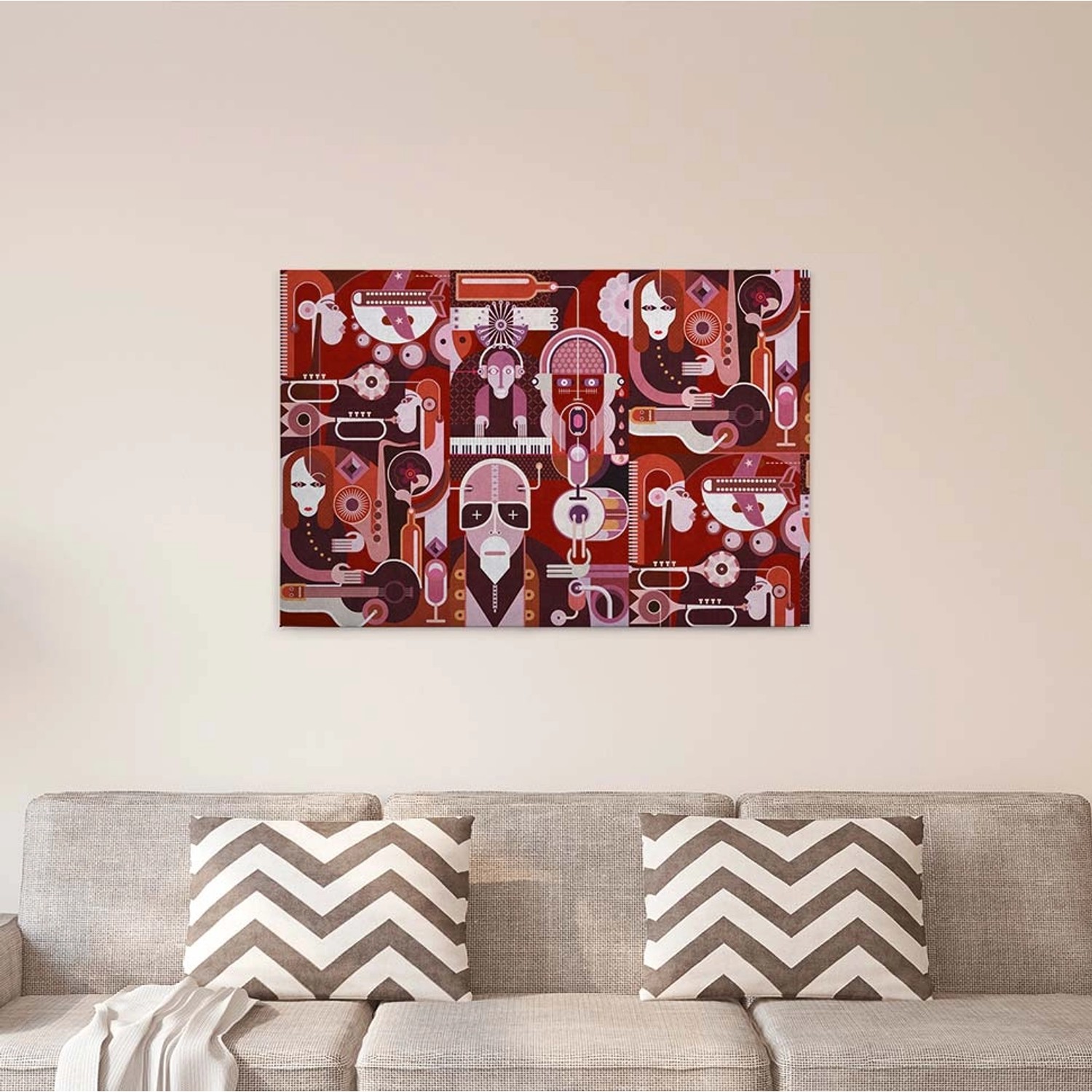 Bricoflor Retro Bild Mit Jazz Motiv Leinwand Bild In Rot Und Pink Ideal Für Wohn Und Schlafzimmer Musik Leinwandbild Im 60Er Stil Auf Keilrahmen