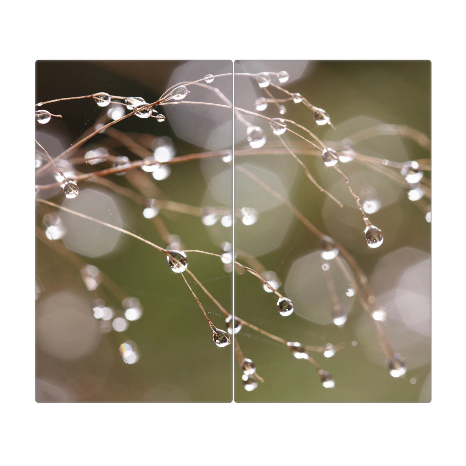 Banjado Herdabdeckplatte Glas 2 Teilig Je 30x52CM Schneidebrett Herdabdeckung Mit Motiv Tau Auf Zweigen