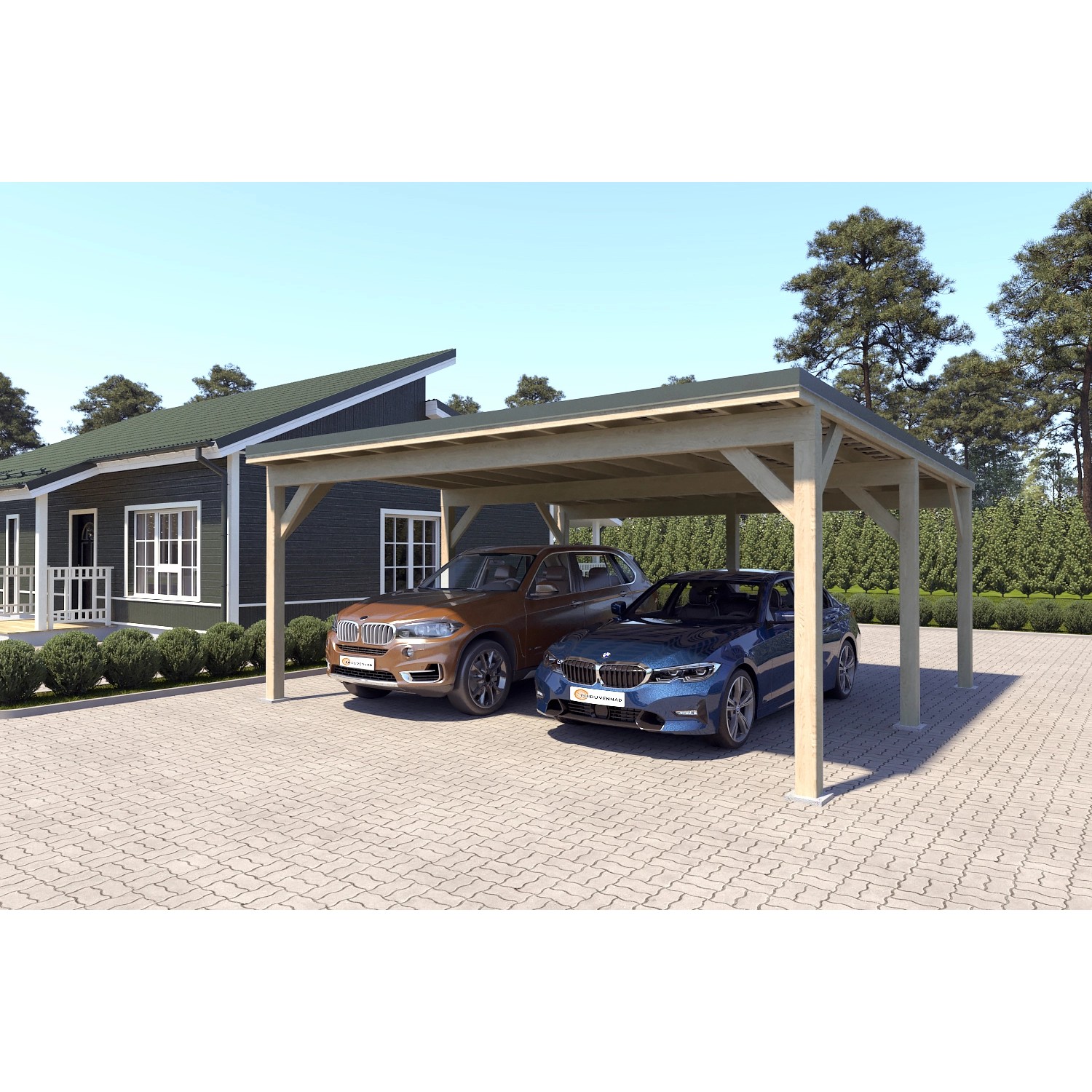 Holzbrüder Carport Ralf 36m² 150kg/m² Imprägniert-Dornengrün