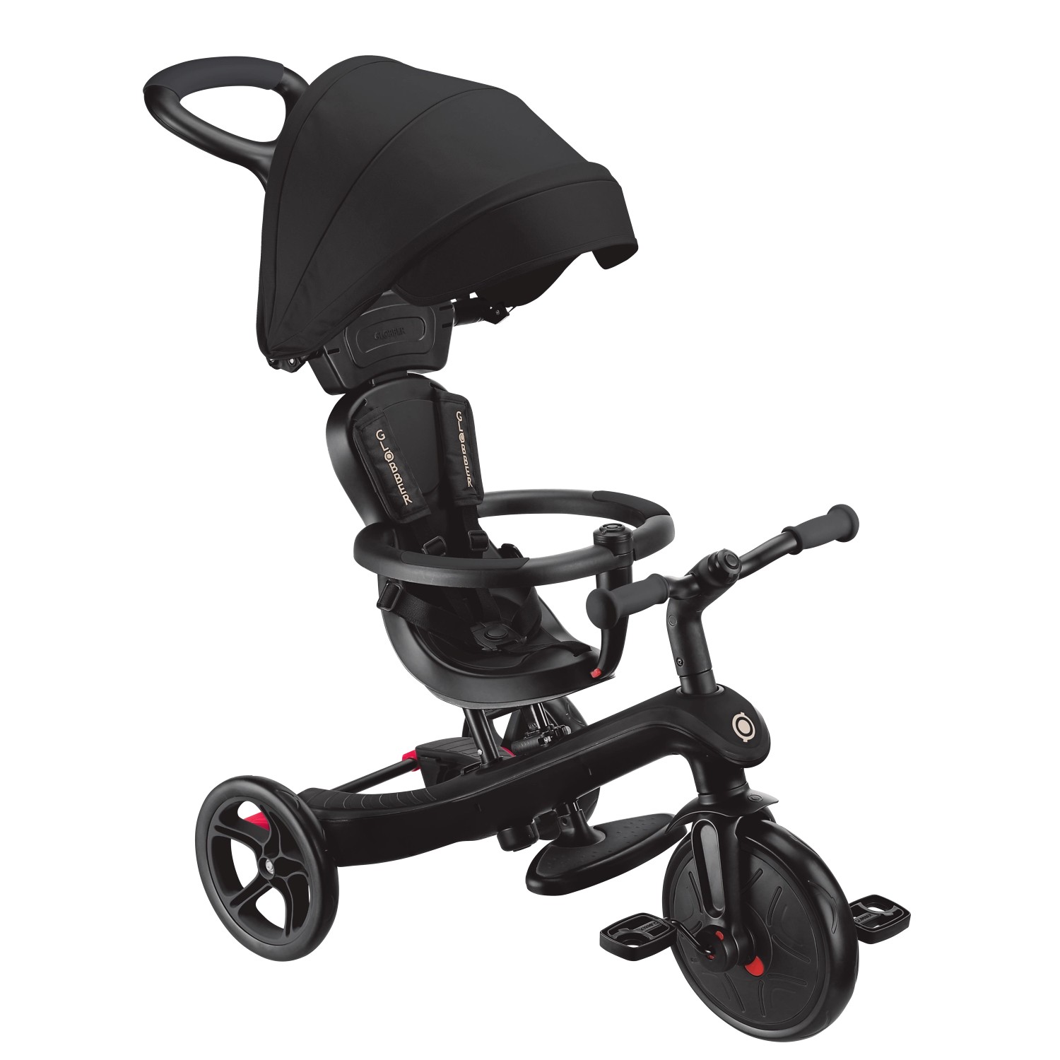 Globber Explorer Trike 4in1 Kinderwagen Dreirad und Laufrad 10/8,5 Zoll TPR-Sitz Höhenverstellbar Schwarz