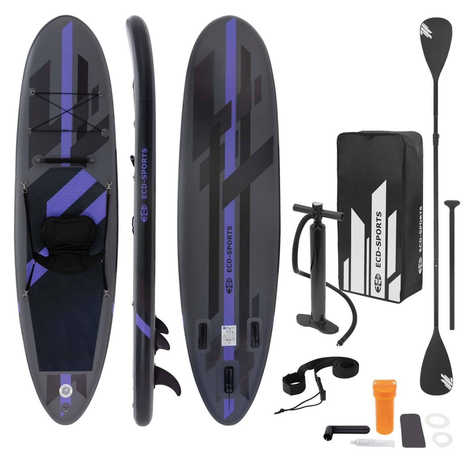 ECD Germany Aufblasbares Stand Up Paddle Board mit Sitz 320x82x15 cm Schwarz