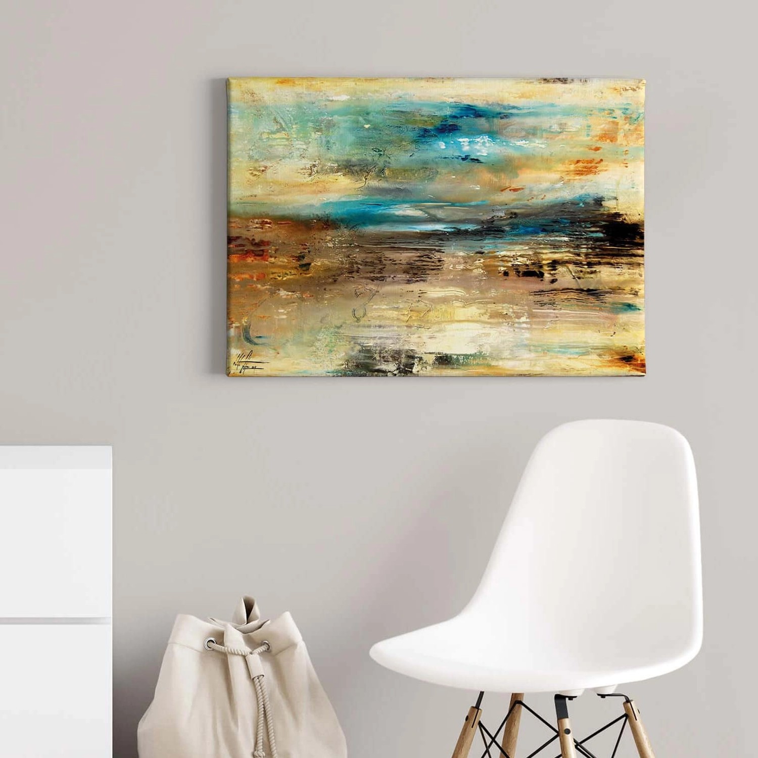 Bricoflor Abstrakte Malerei Auf Leinwand Kunst Wandbild In Ölgemälde Optik In Türkis Und Braun Moderne Kunst Leinwandbild Für Schlafzimmer Und Büro