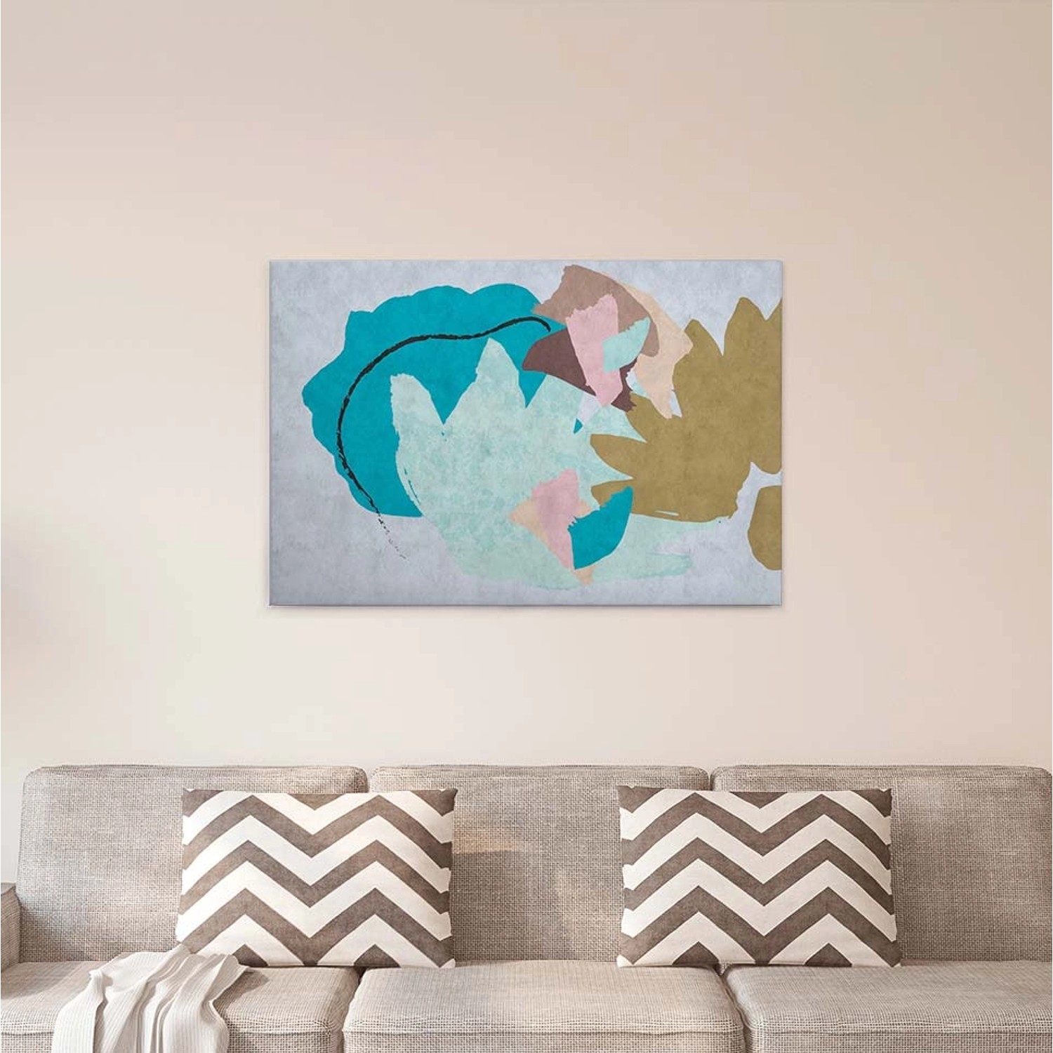 Bricoflor Pastell Wandbild Skandinavisch Abstraktes Bild Auf Leinwand Im Scandi Stil Für Schlafzimmer Und Badezimmer Modernes Wandbild Blau Und Gold