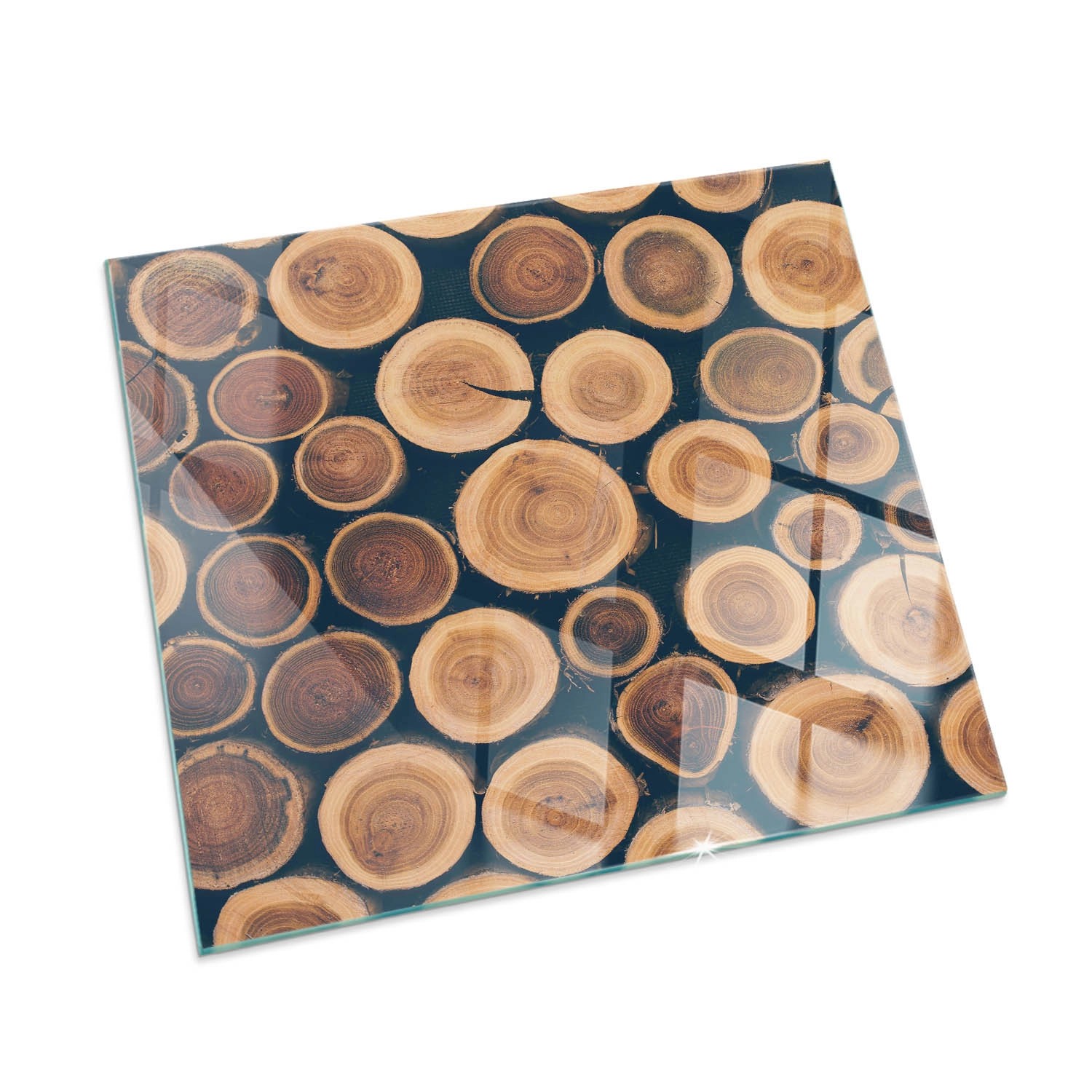 Tulup Glasplatte für Kamin Kiste mit Schnittholz Funkenschutzplatte Kaminöfen Quadrat 50x50 cm Braun Glasplatte für Kamin Glasplatte unter Kaminöfen