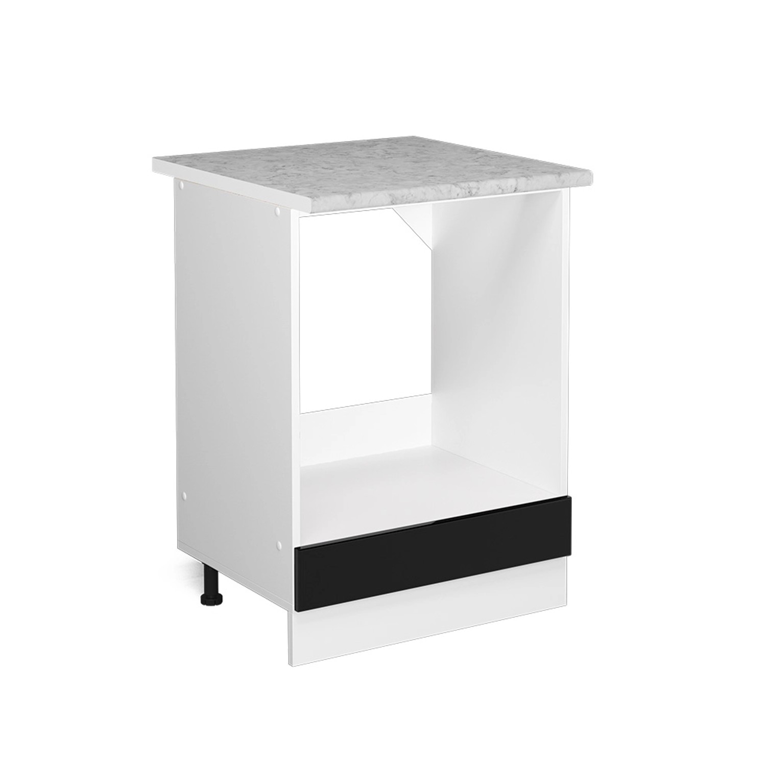 Vicco Herdumbauschrank R-Line Schwarz Hochglanz/Weiß 60 cm AP Marmor