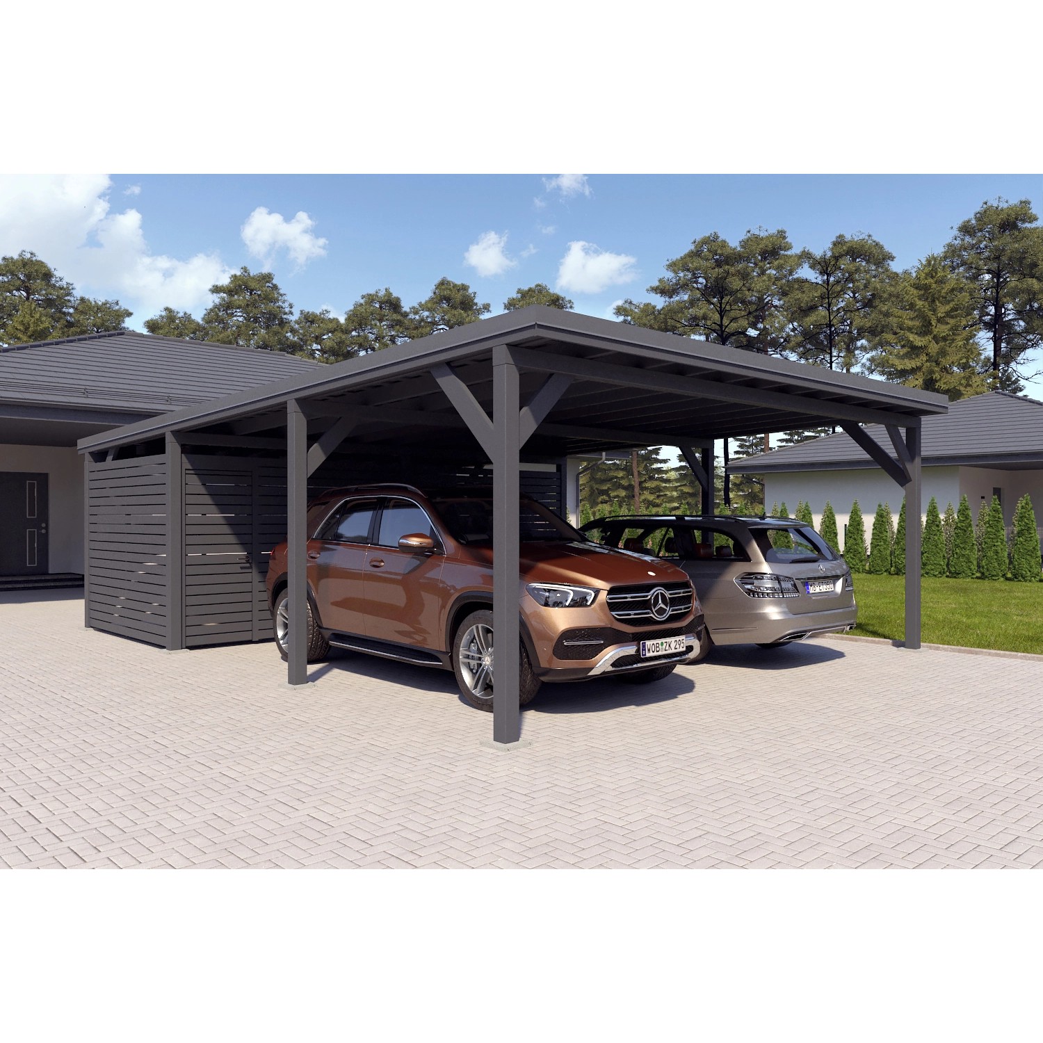 Holzbrüder Carport Ralf 52m² mit Geräteraum Anthrazit-Dunkelgrau