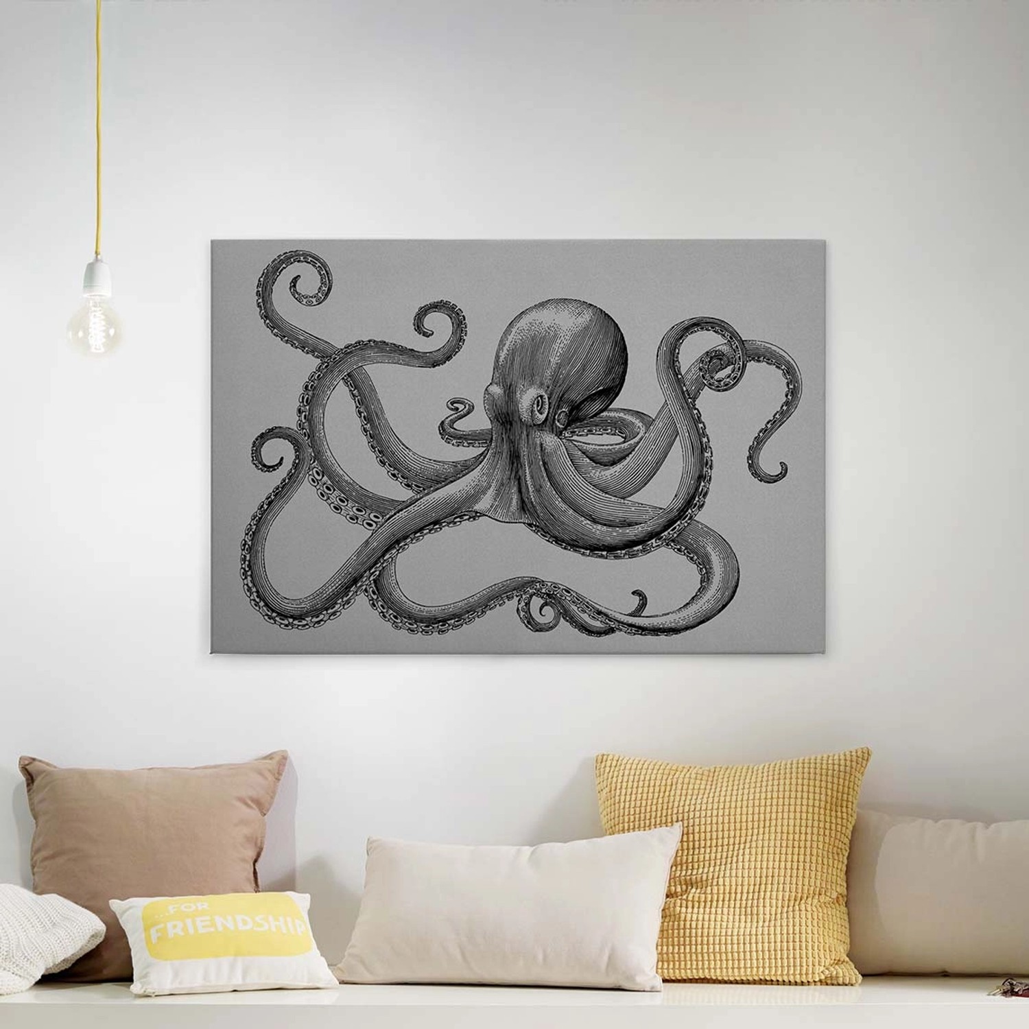 Bricoflor Leinwand Bild Mit Krake Gezeichnet Oktopus Leinwandbild In Schwarz Und Weiß Schlafzimmer Und Badezimmer Bild Mit Tier Motiv Im Vintage Stil