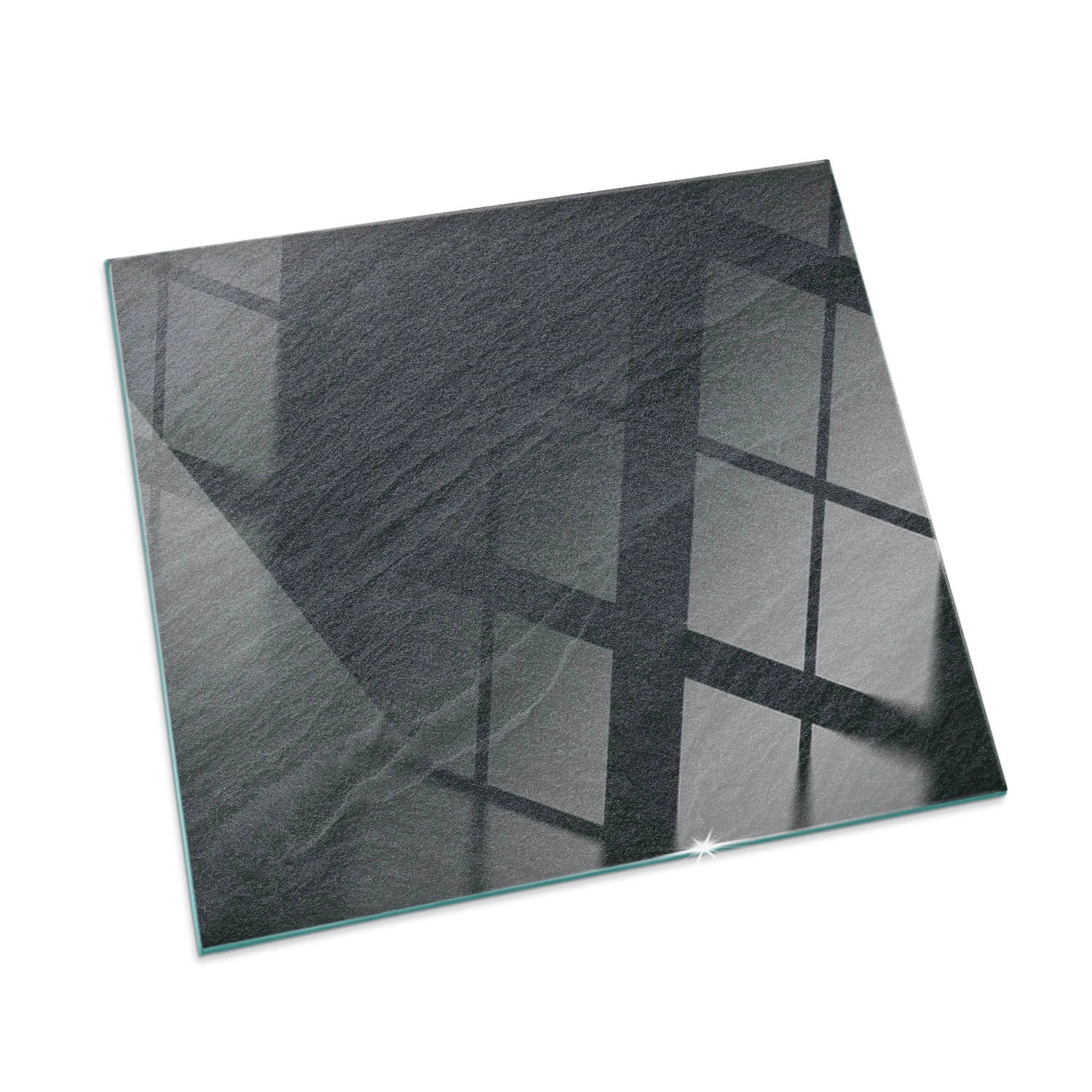Tulup Glasplatte für Kamin Natursteinstruktur Glas unter Kamin Quadrat 50x50 cm Schwarz Glasplatte für Kamin Glasplatte unter Kamin