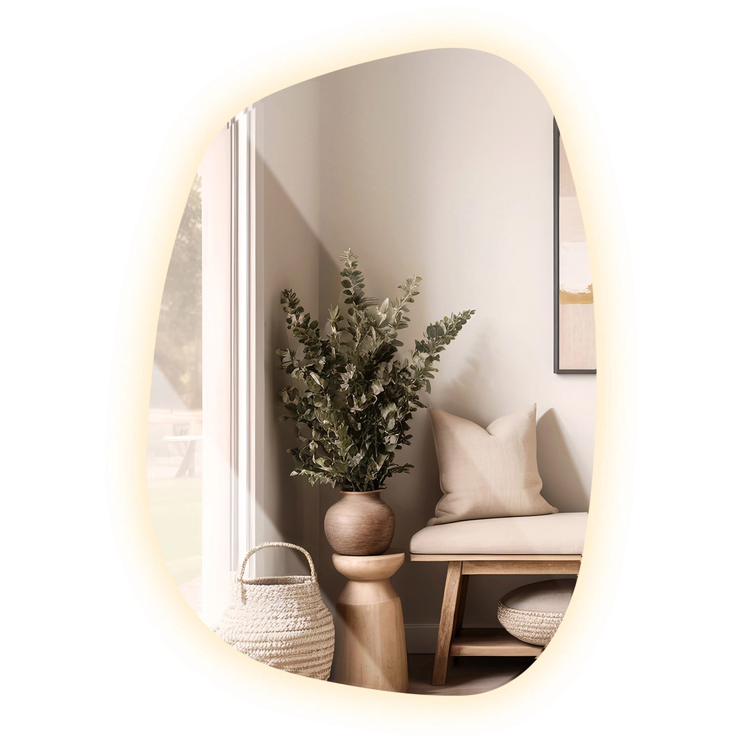 Tulup LED Spiegel Amorpher LED Spiegel 67,9x47 cm LED Wohnzimmerspiegel organisch Großer LED Badspiegel unregelmäßig Warmweiß 3000K