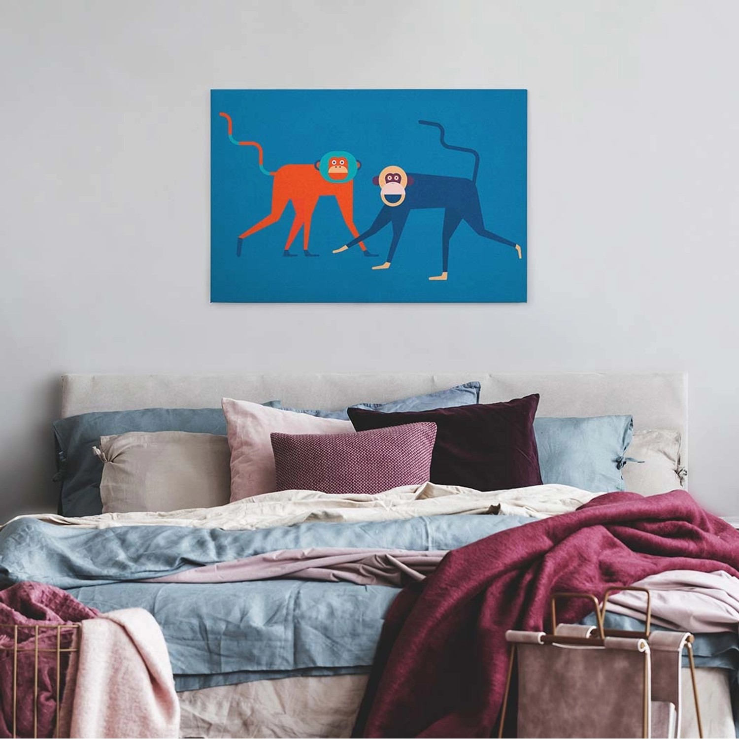 Bricoflor Affen Bild Auf Leinwand In Blau Und Orange Ausgefallenes Wandbild Mit Affen Im Grafik Stil Büro Und Wohnzimmer Bild Mit Modernem Tier Design