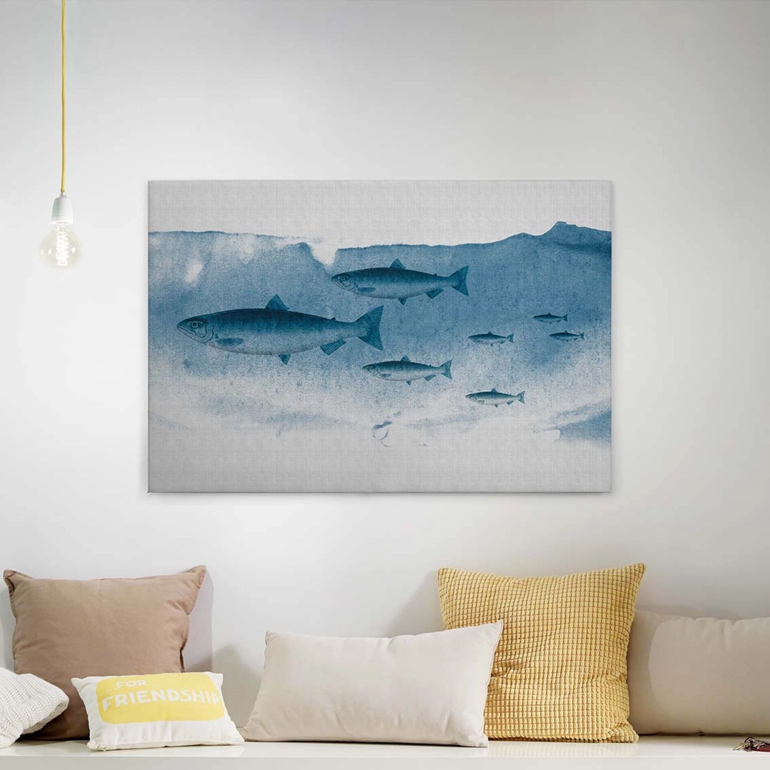 Bricoflor Unterwasser Bild Auf Leinwand Blaues Wandbild Mit Fischen Für Badezimmer Und Schlafzimmer Aquarell Bild Mit Meer Motiv Auf Canvas Keilrahmen