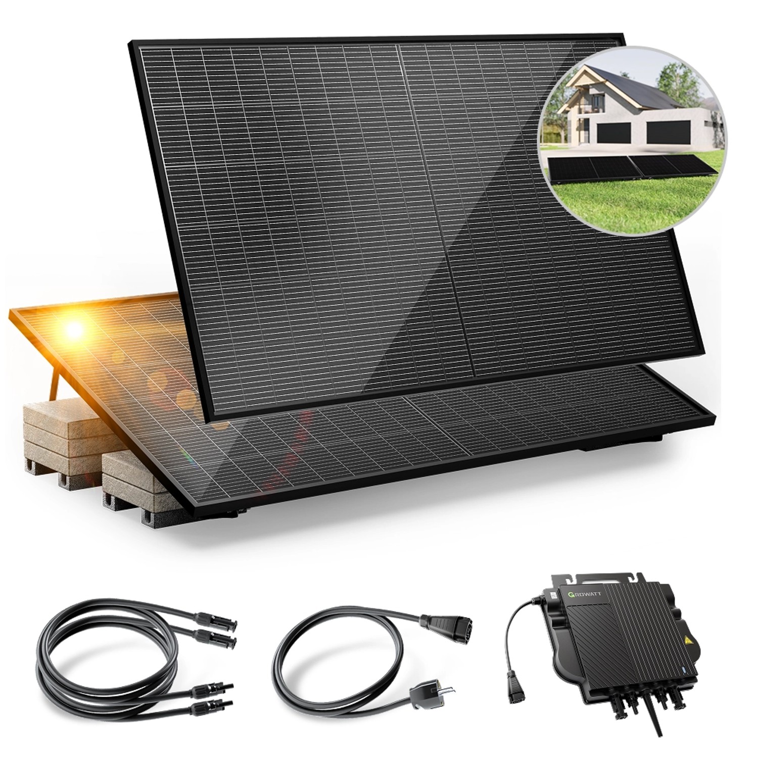 Solakon Balkonkraftwerk 1000W Solaranlage mit Gartenhalterung Steckerfertig Komplettset Photovoltaik 800W Kabellänge 5m