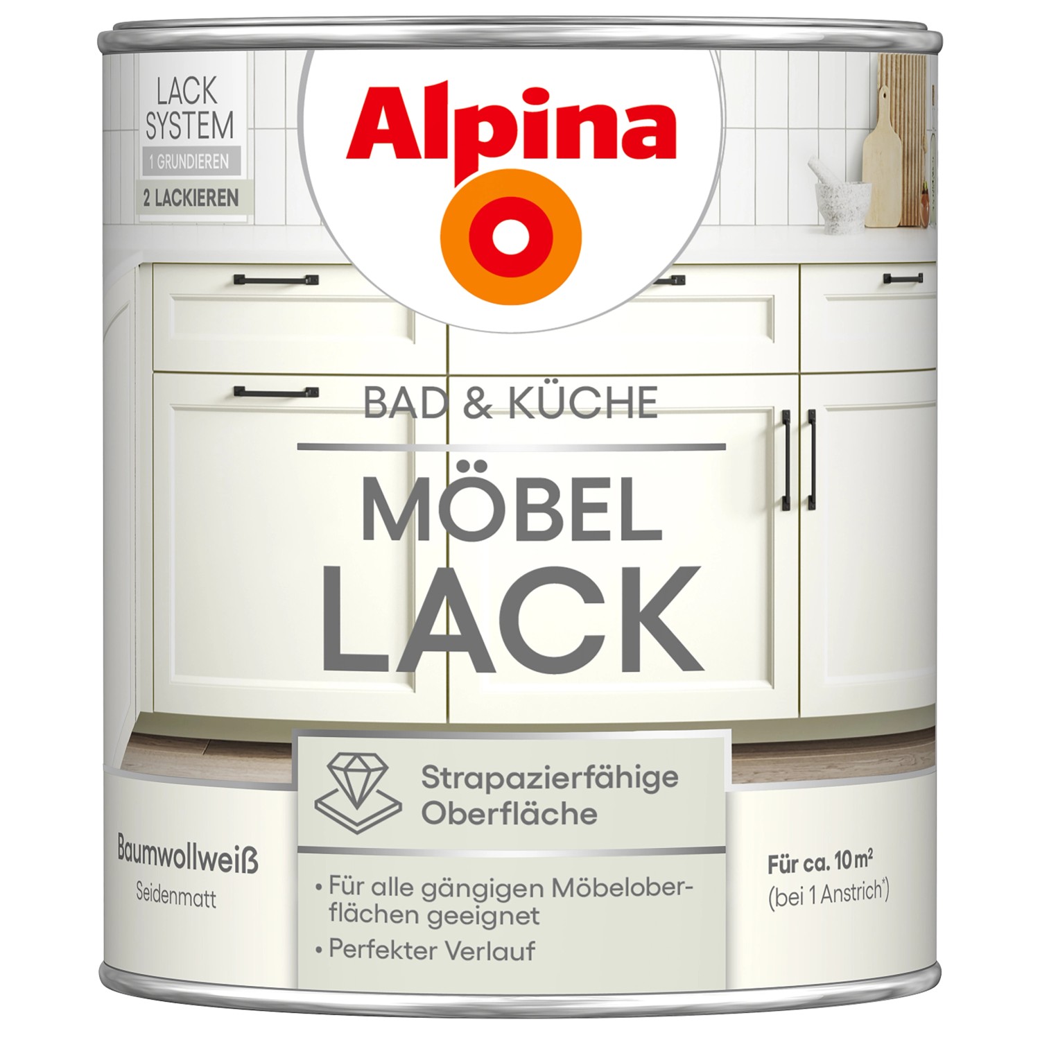Alpina Möbel-Lack Bad & Küche Baumwollweiß Seidenmatt 750 ml