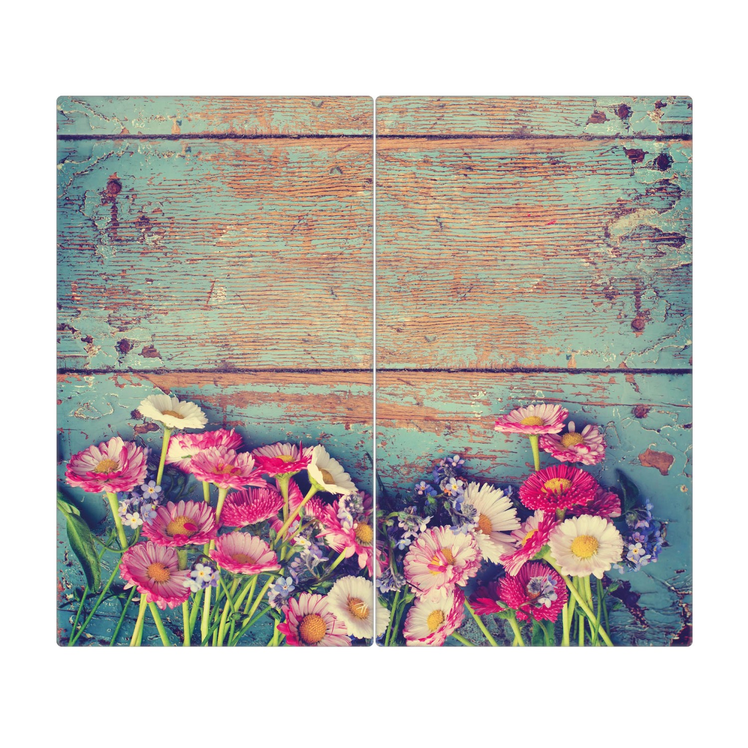Banjado Herdabdeckplatte Glas 2 Teilig Je 30x52CM Schneidebrett Herdabdeckung Mit Motiv Blumenpfücken