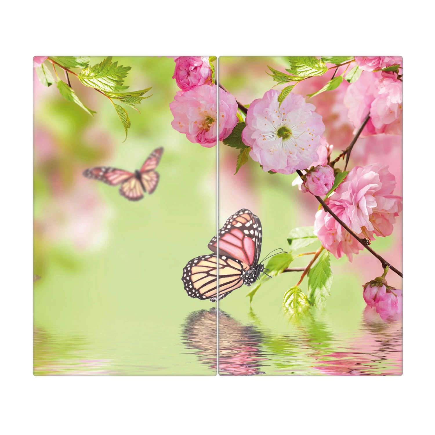 Banjado Herdabdeckplatte Glas 2 Teilig Je 30x52CM Schneidebrett Herdabdeckung Mit Motiv Japanische Kirschblüte