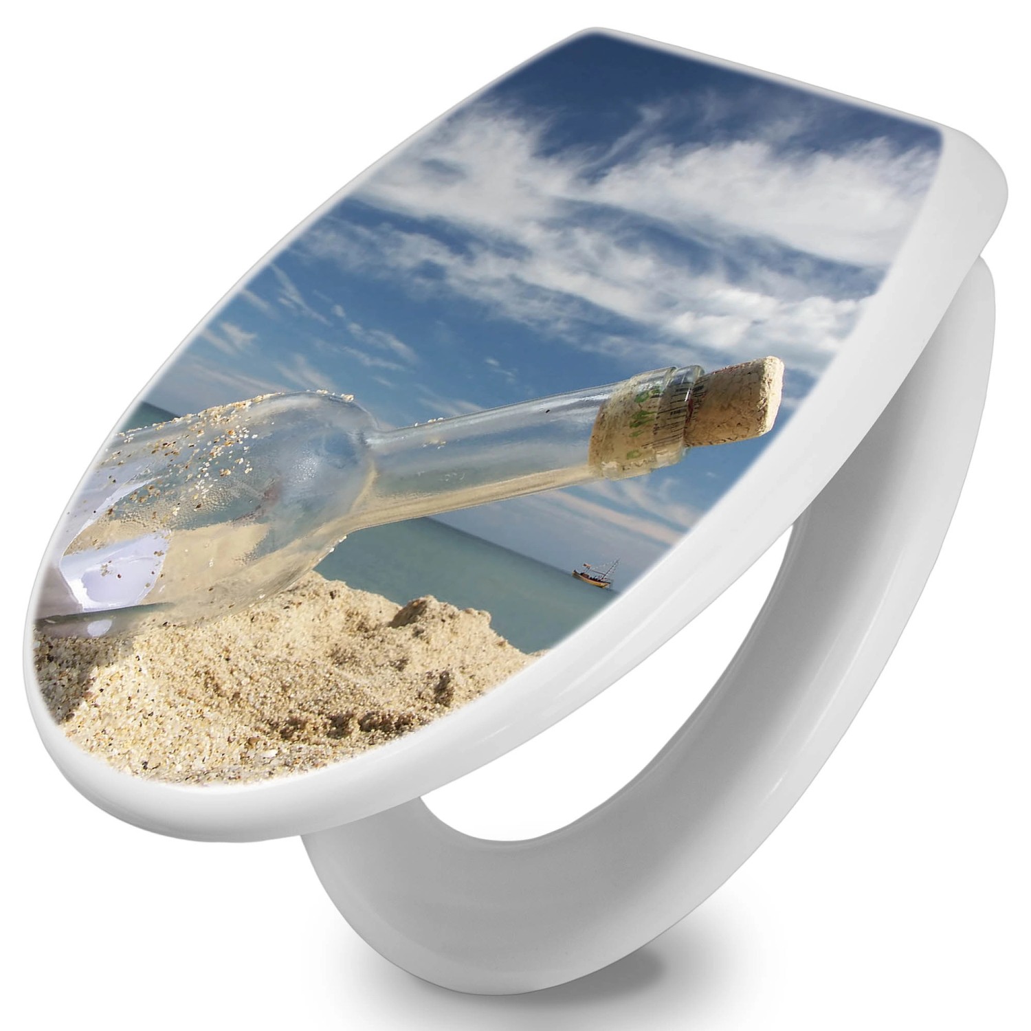 Banjado Toilettendeckel Mit Absenkautomatik WC-Sitz Soft Close Weiß Hygienischer Duroplast Leichte Montage Mit Motiv Flaschenpost