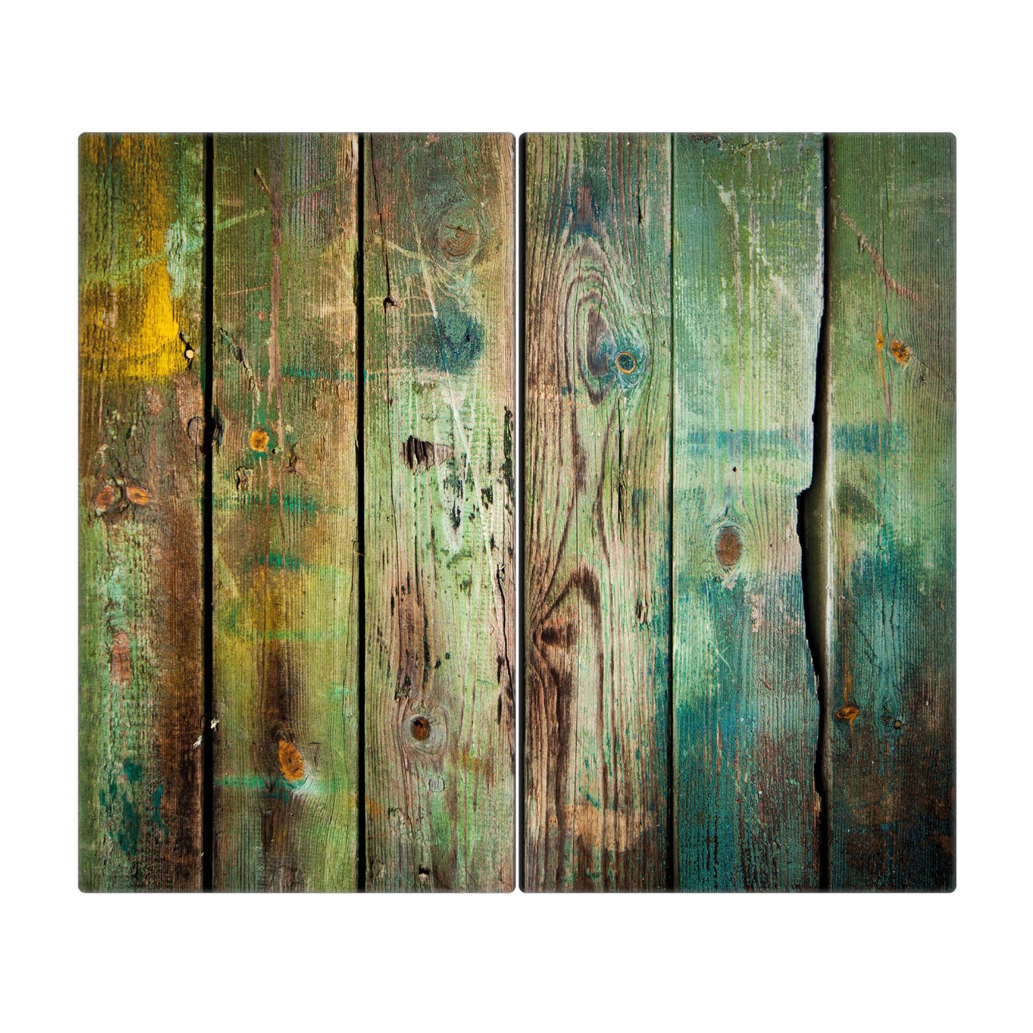 Banjado Herdabdeckplatte Glas 2 Teilig Je 30x52CM Schneidebrett Herdabdeckung Mit Motiv Grünes Holz